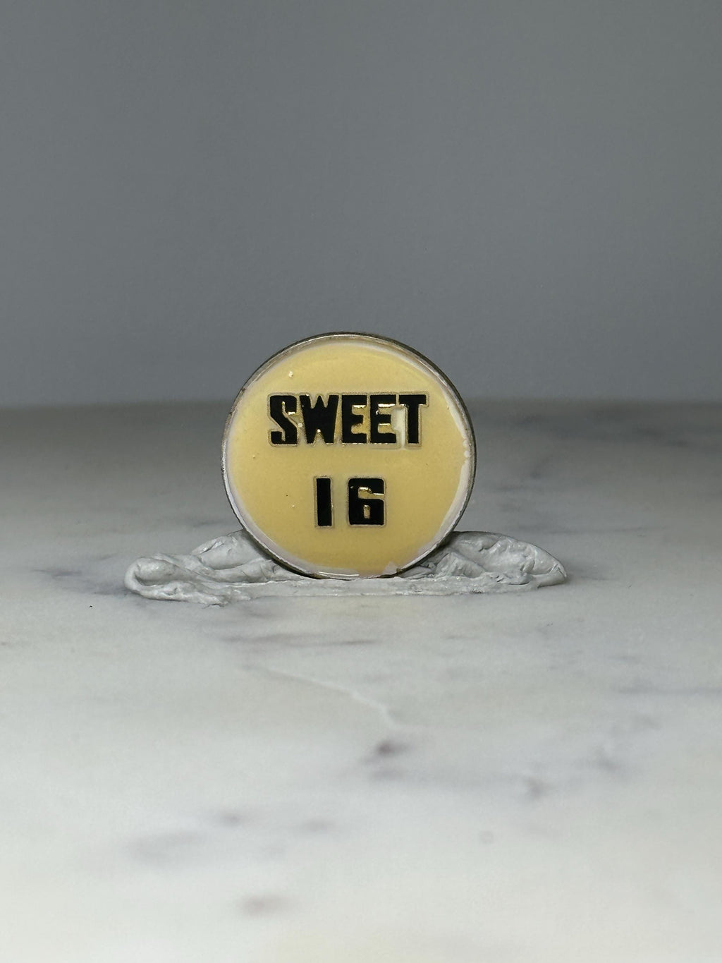 Vintage Sweet 16 Button Pin: Yellow & Black Enamel - Birthday Accessory