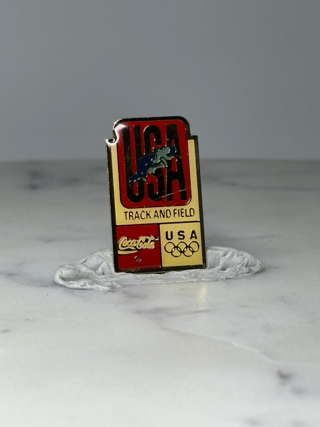 Vintage USA Track & Field Enamel Pin: Red Gold - Olympic Theme Accessory