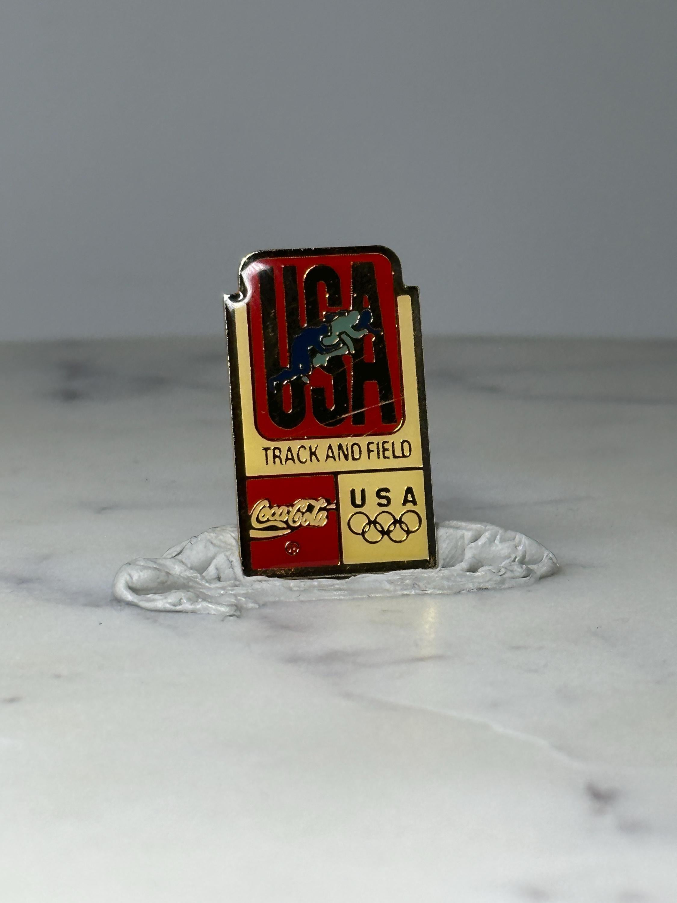 Vintage USA Track & Field Enamel Pin: Red Gold - Olympic Theme Accessory