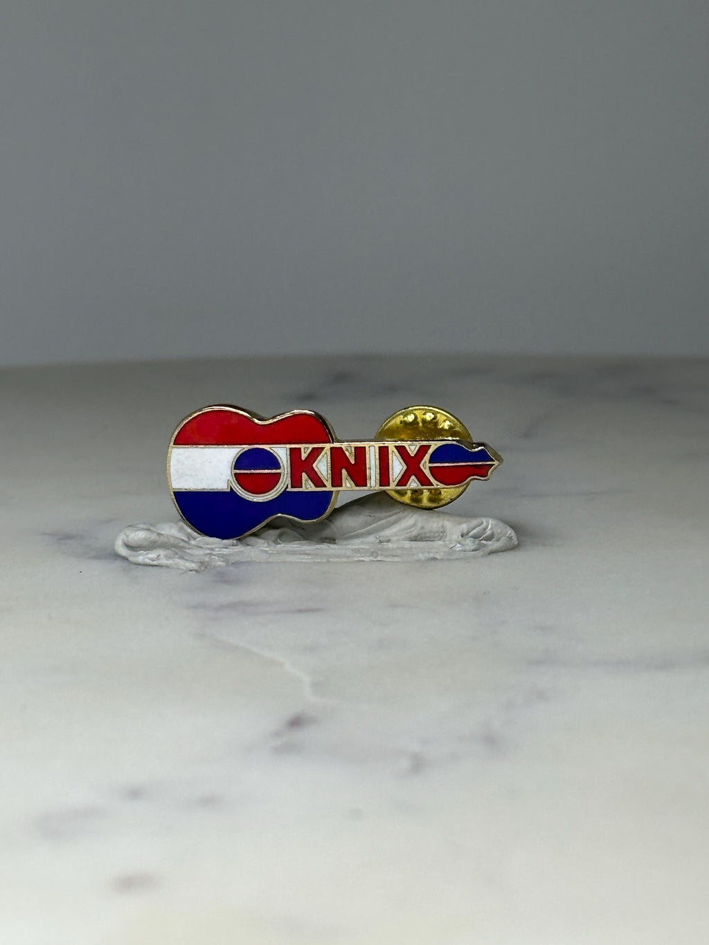 Vintage KNIX Radio Guitar Pin: Red White Blue Enamel - 90s Music Accessory