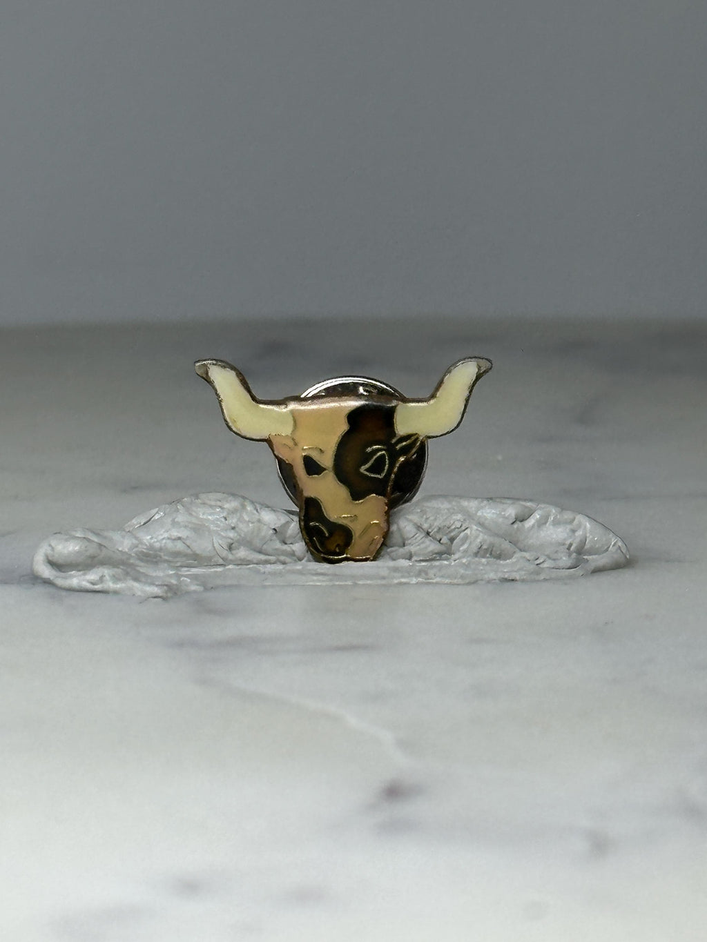Vintage Bull Head Lapel Pin: Gold Tone Enamel - Western Ranch Accessory