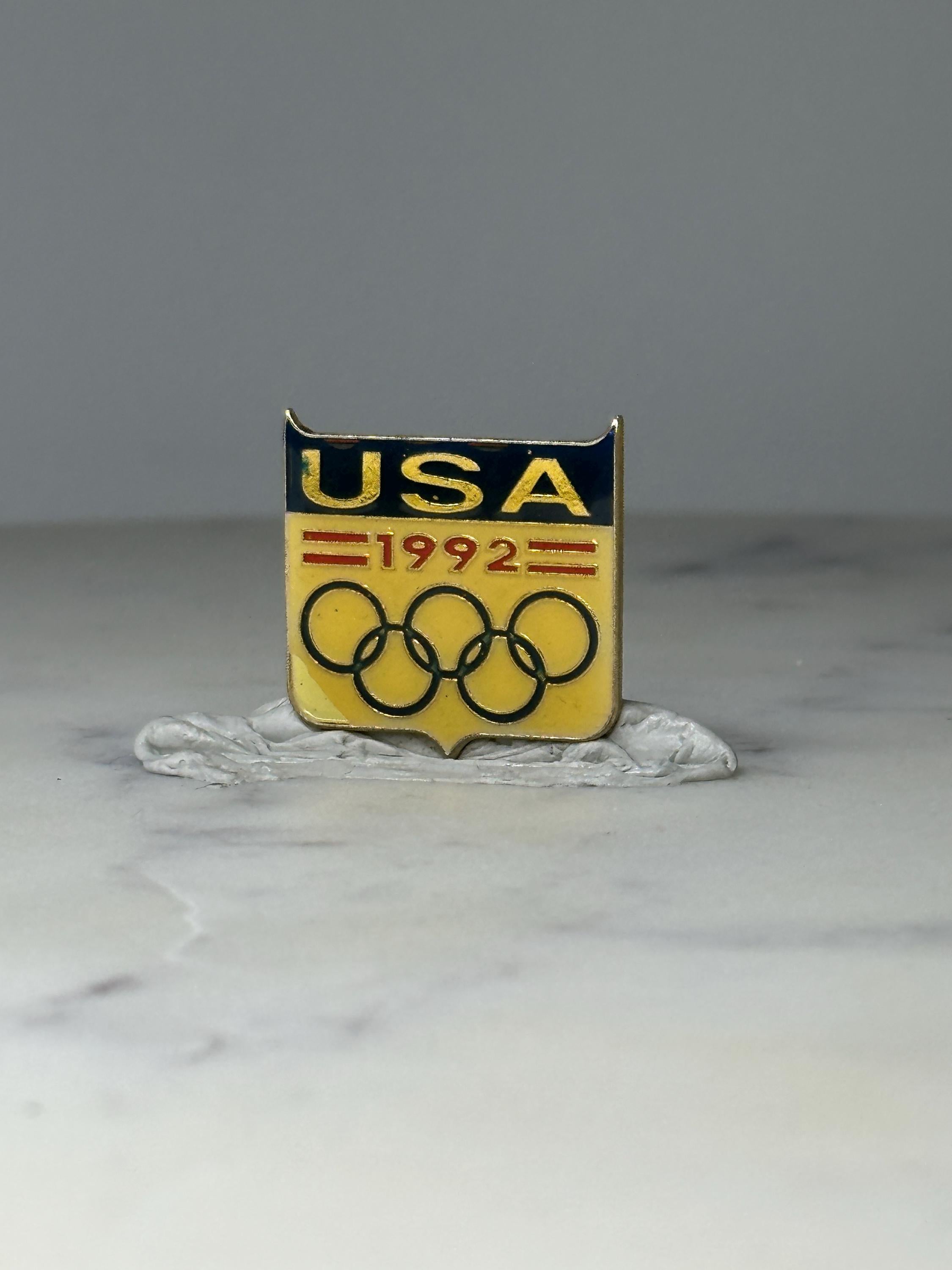 Vintage USA 1992 Olympic Shield Pin: Gold Tone Enamel - Sports Memorabilia Accessory