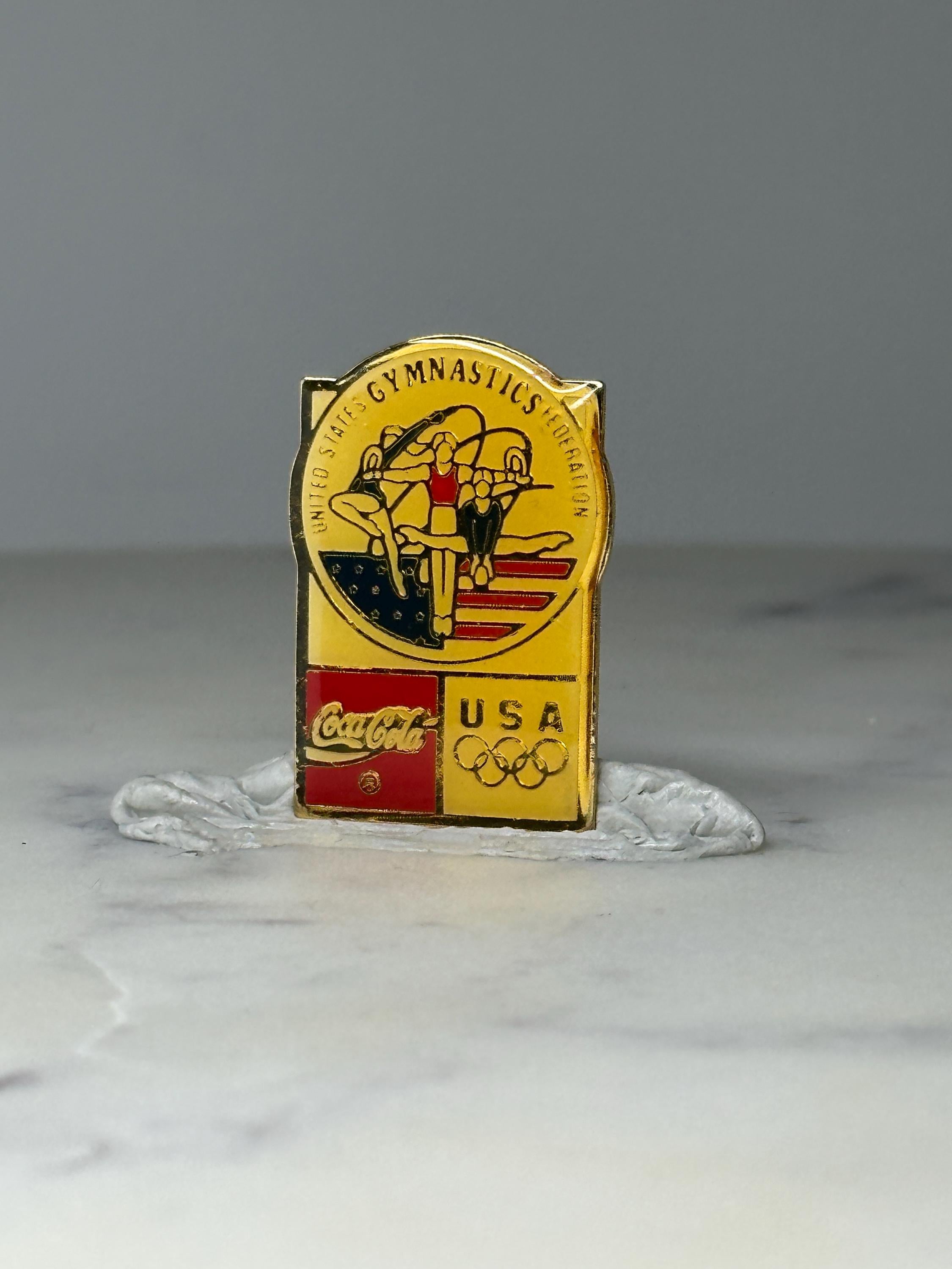 Vintage USA Gymnastics Olympic Pin: Gold Enamel - Coca Cola Sponsor