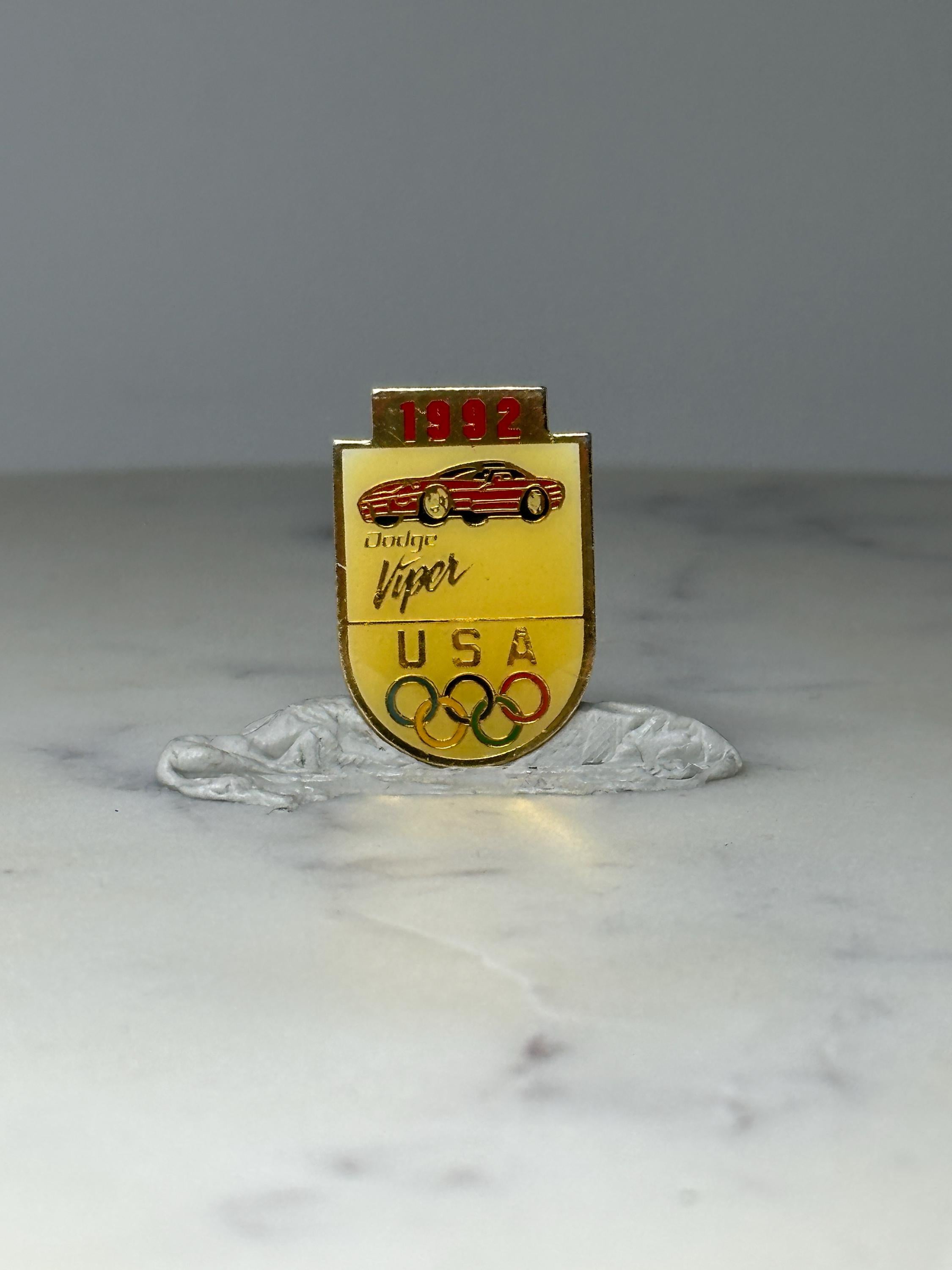 Vintage 1992 Dodge Viper Enamel Pin: Gold Tone - USA Olympic Theme Accessory