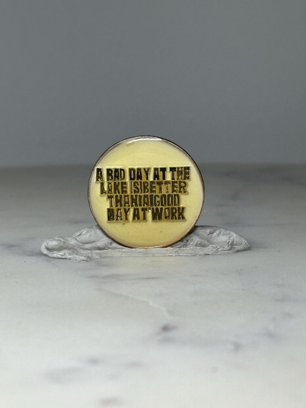 Vintage Lake Quote Lapel Pin: Gold Tone Enamel - Retro Travel Accessory