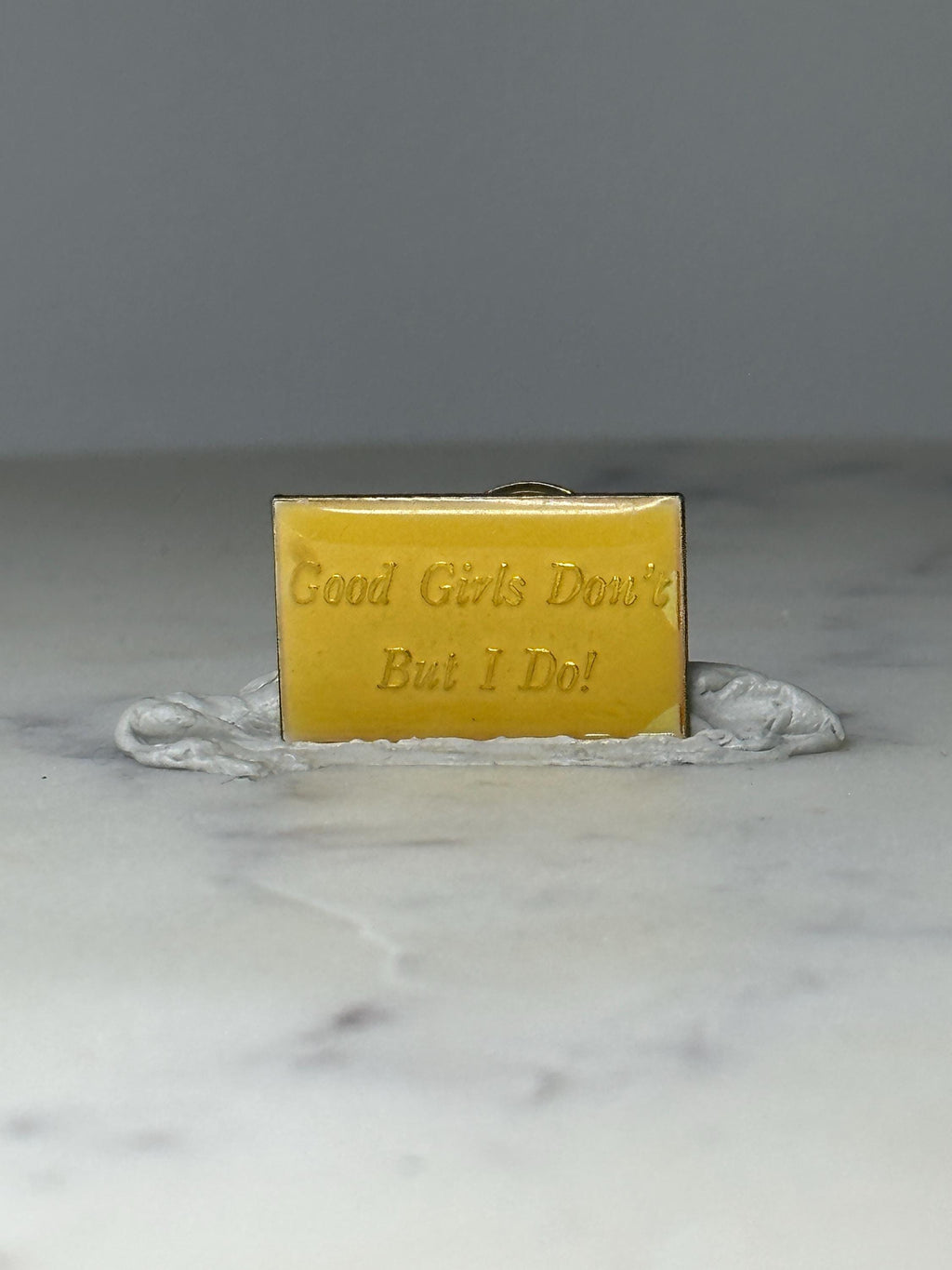 Vintage Good Girls Quote Lapel Pin: Yellow Enamel - Cheeky Slogan Accessory