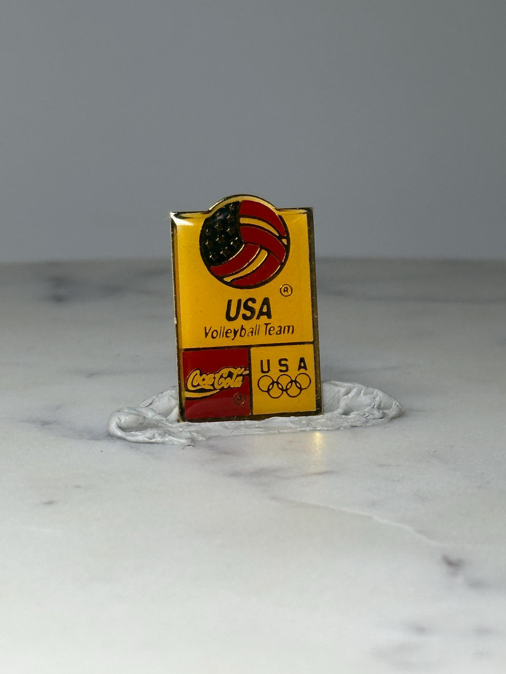 Vintage USA Volleyball Team Pin: Yellow Enamel - Olympic Sponsor