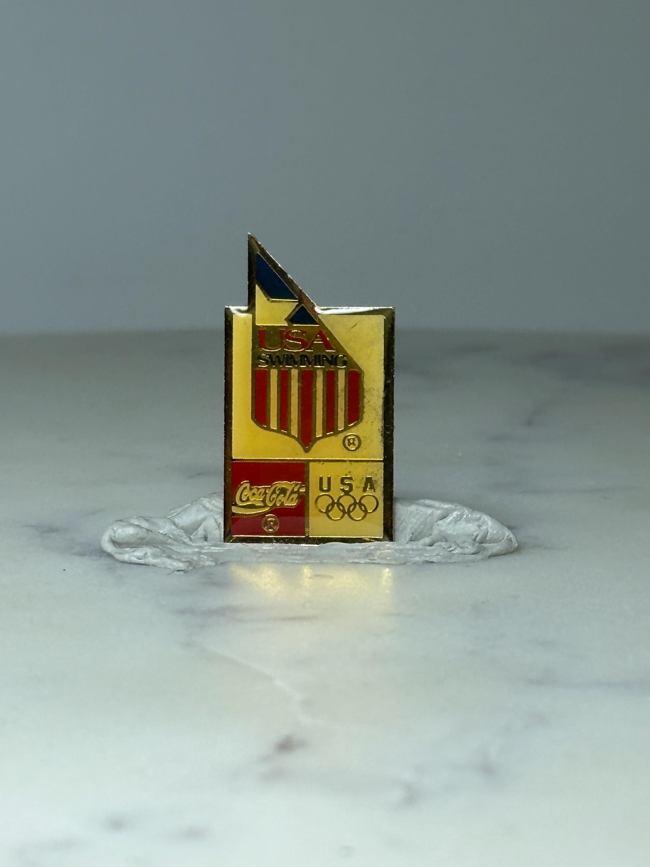Vintage USA Swimming Olympic Pin: Gold Enamel - Coca Cola Sponsor