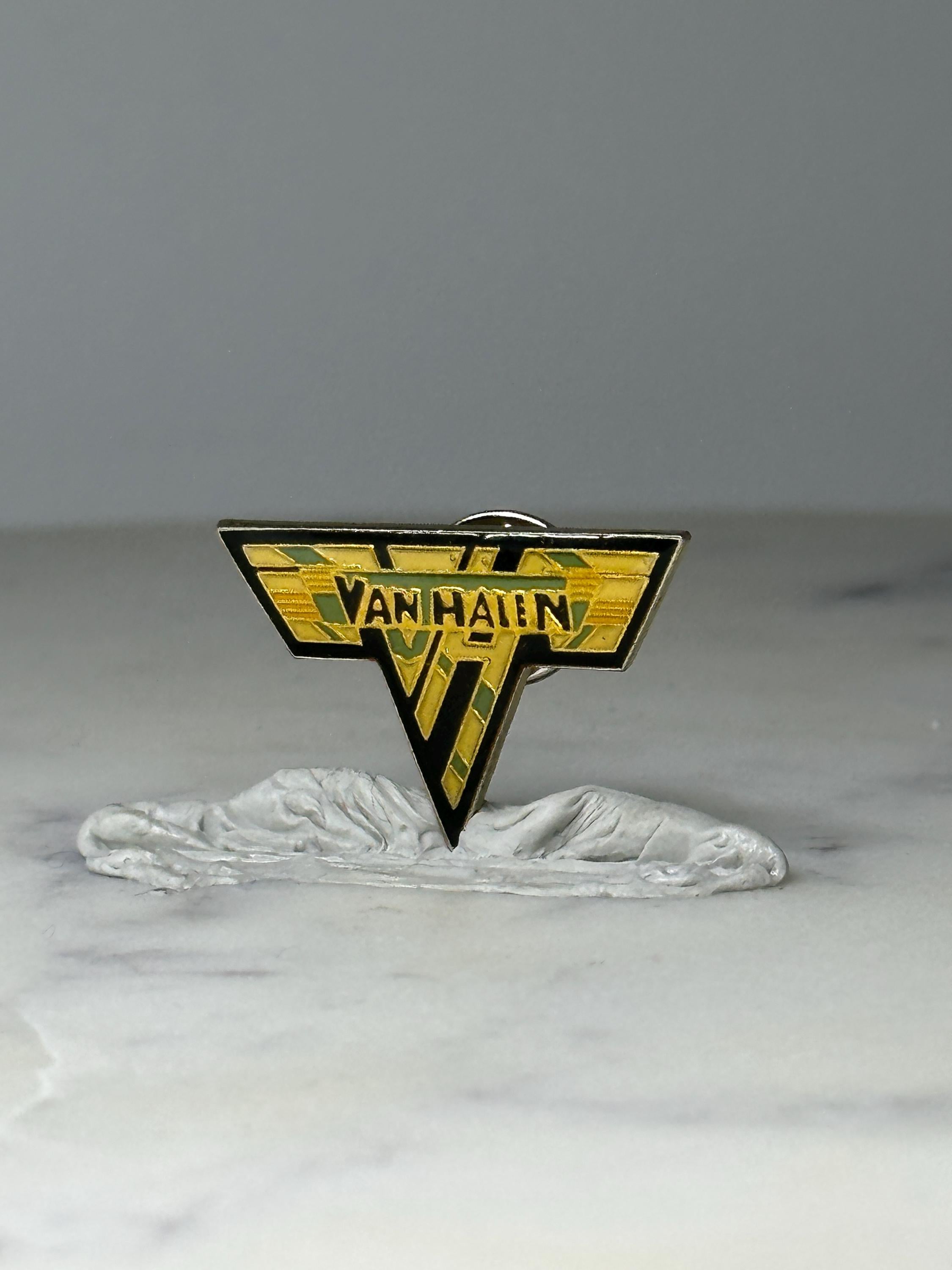 Vintage Van Halen Logo Enamel Pin: Gold & Green - 1980s Rock Accessory