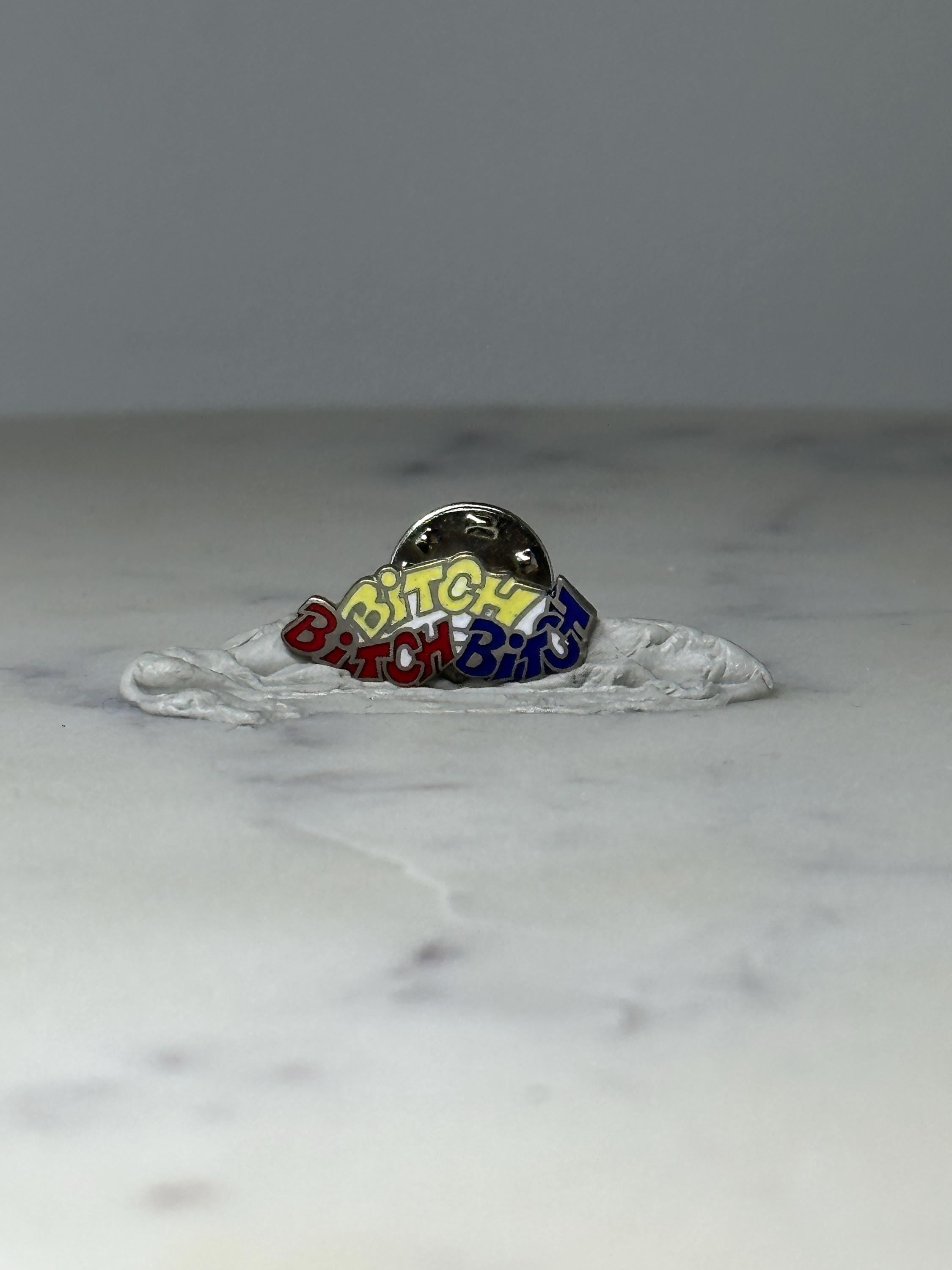 Vintage Bitch Bitch Bitch Enamel Pin: Red Yellow Blue - 1990s Novelty Accessory