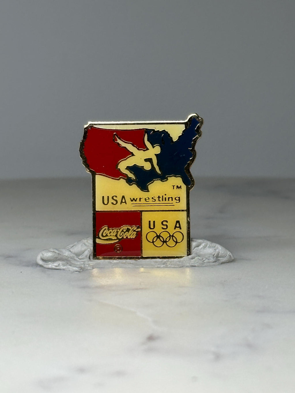 Vintage USA Wrestling Enamel Pin: Red White Blue - Olympic Era Accessory