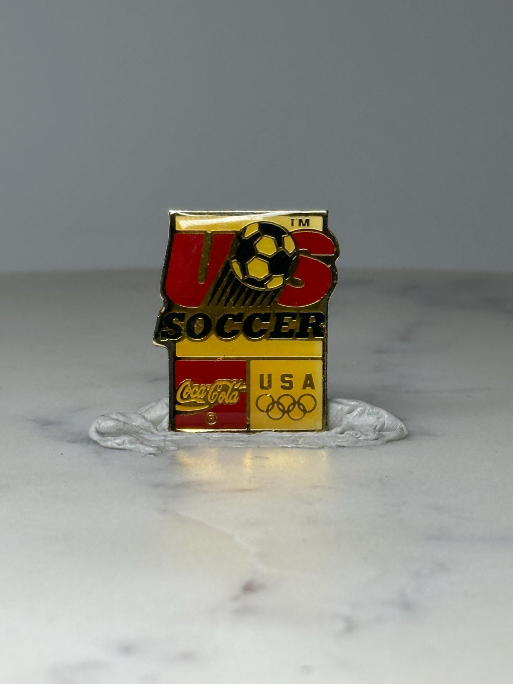 Vintage US Soccer Enamel Pin: Gold Tone - Olympic USA Theme Accessory