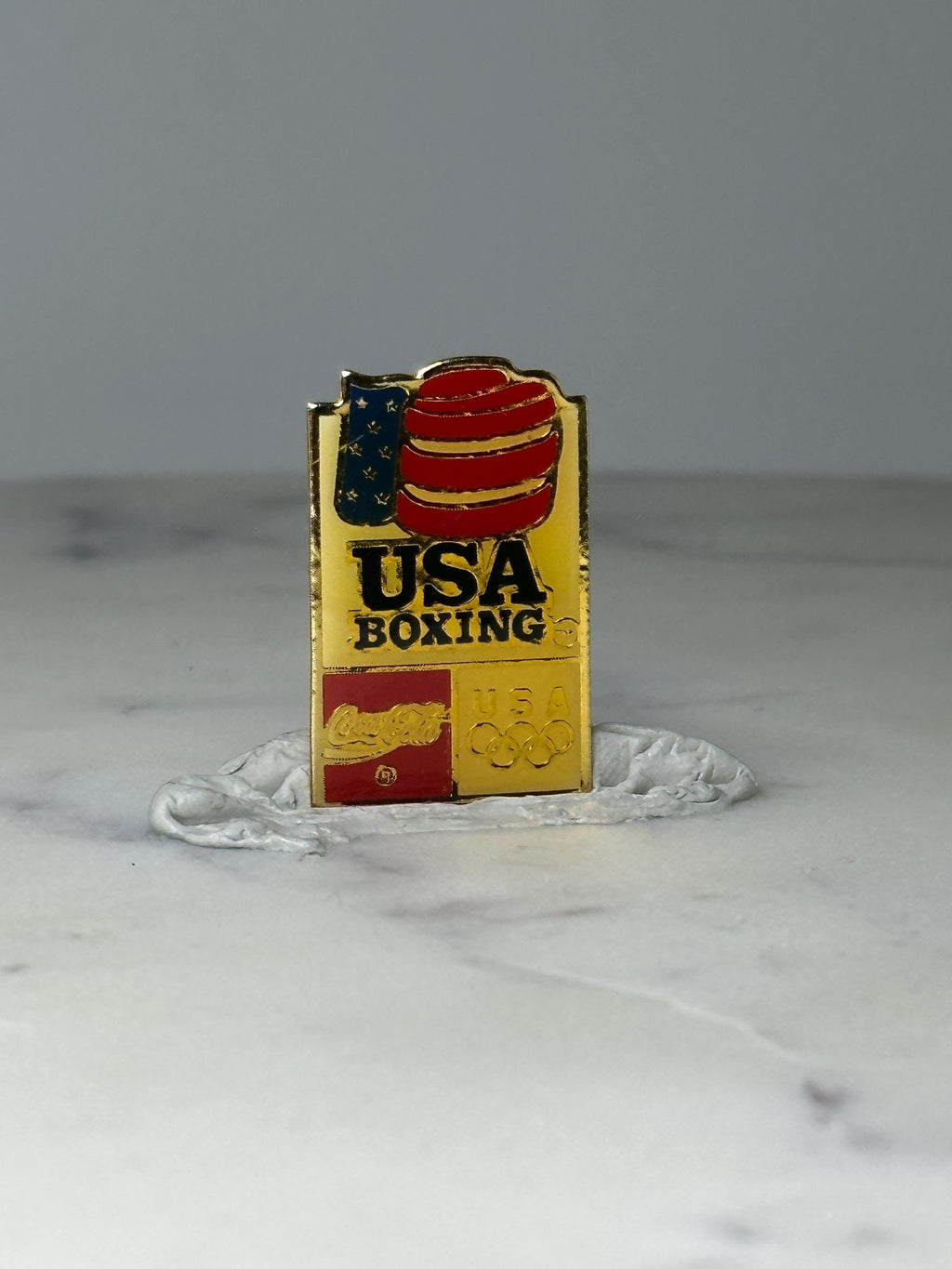 Vintage USA Boxing Lapel Pin: Gold Tone Enamel - Olympic Sponsor Accessory