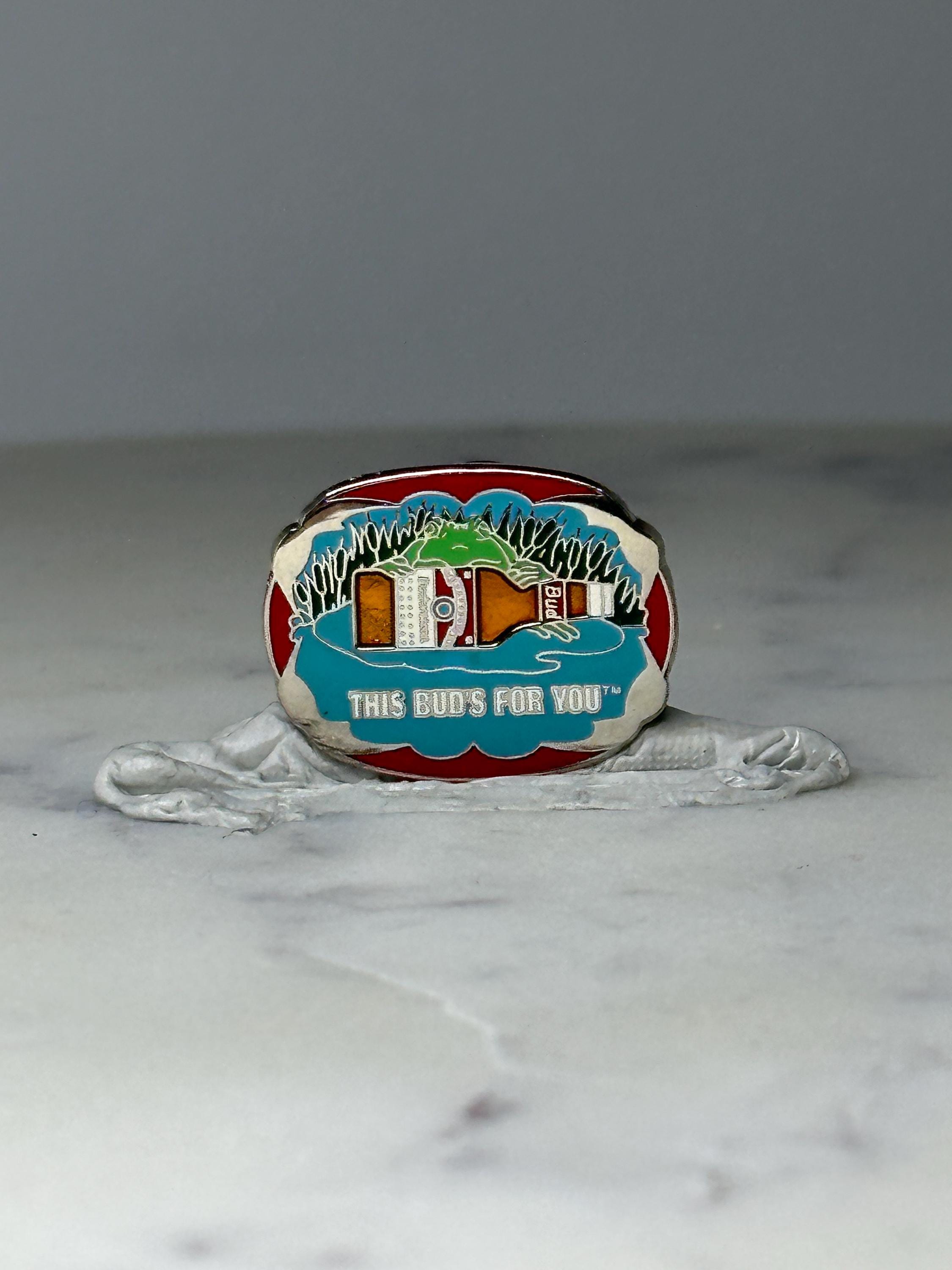 Vintage Budweiser Beer Bottle Pin: Red Enamel - 1980s Bar Accessory