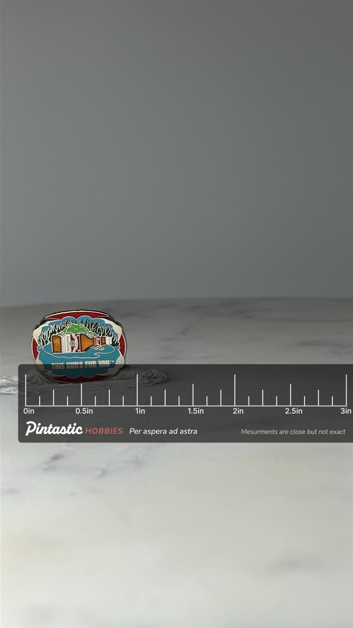 Vintage Budweiser Beer Bottle Pin: Red Enamel - 1980s Bar Accessory with ruler overlay for size reference