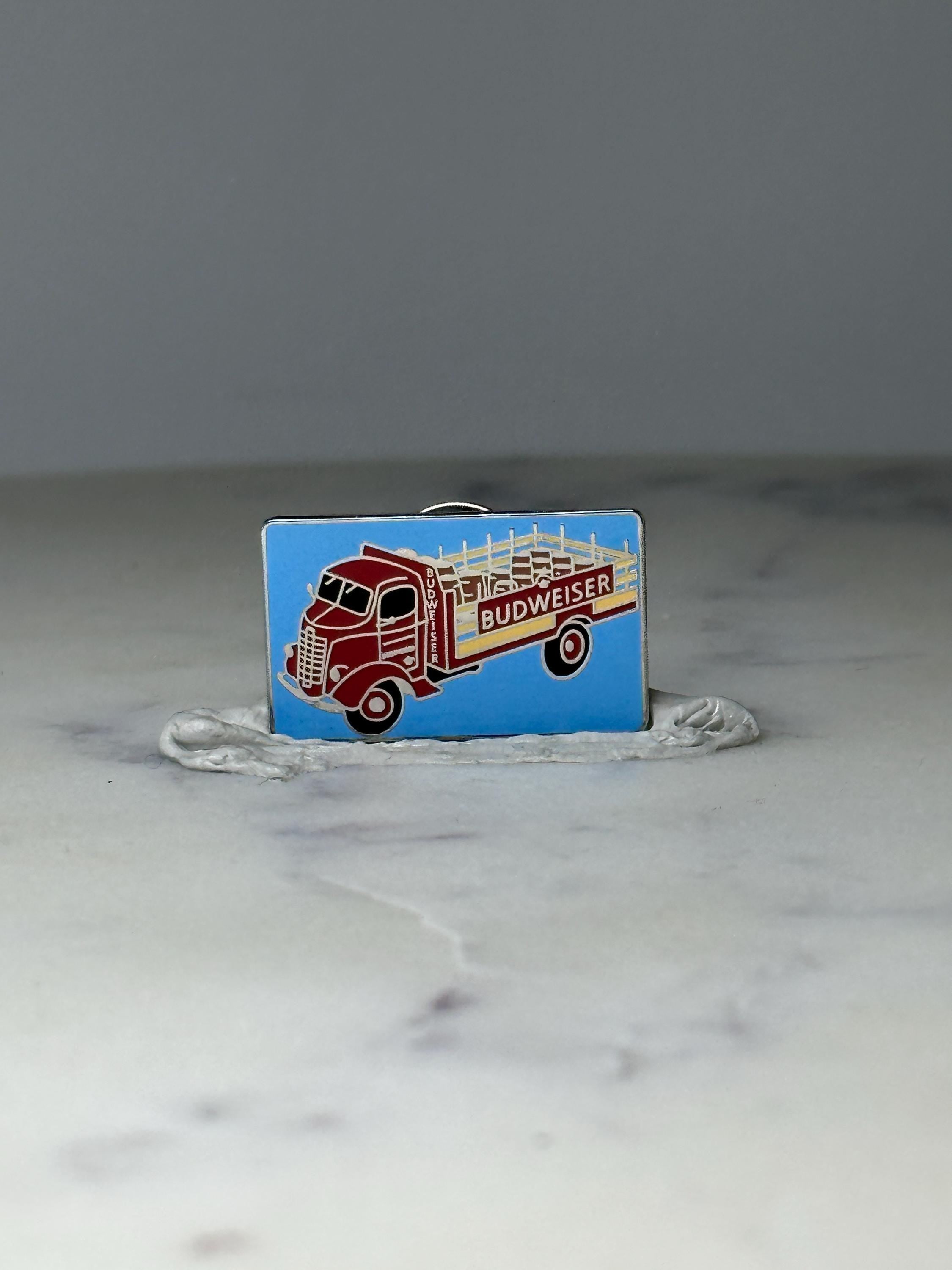 Vintage Budweiser Delivery Truck Enamel Pin: Red & Blue - Beer Ad Accessory