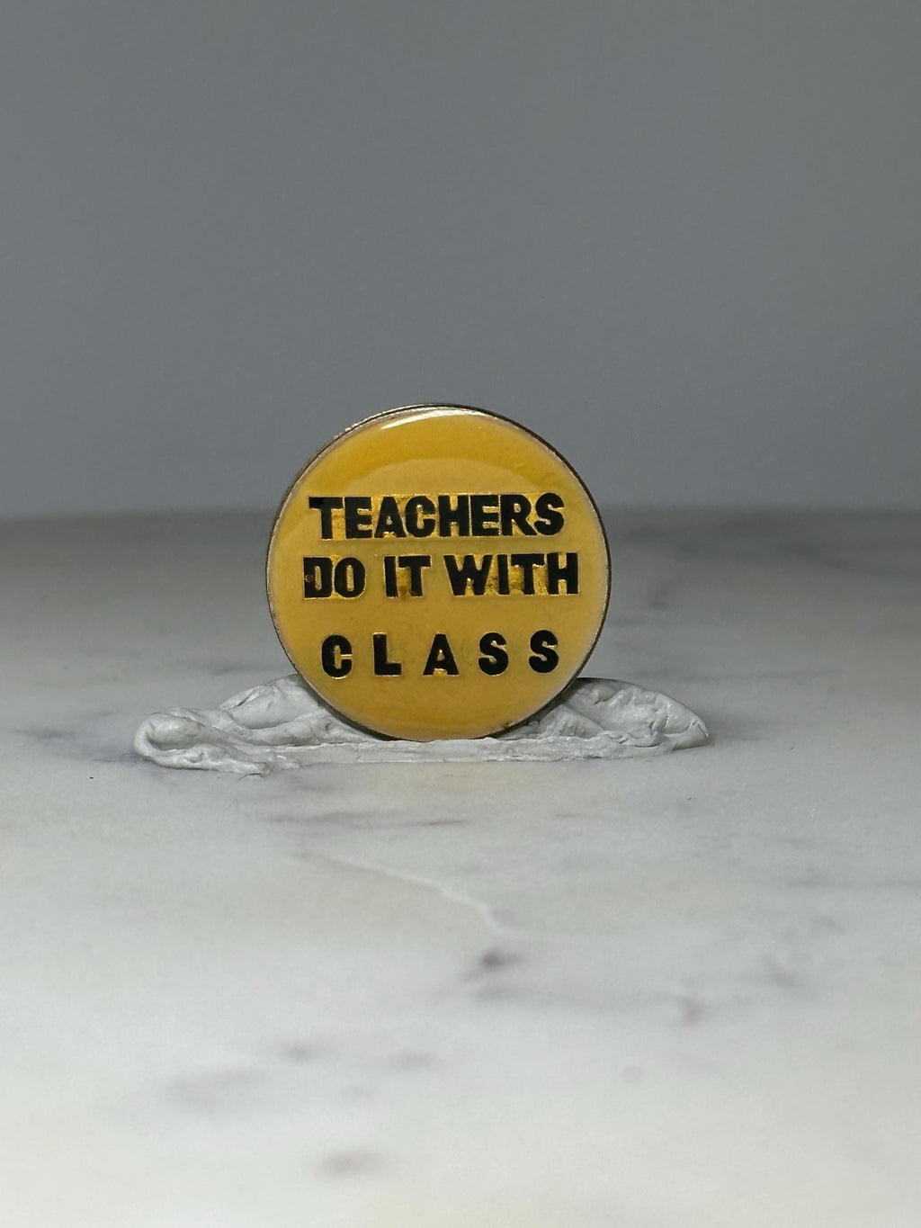 Vintage Teachers Slogan Lapel Pin: Yellow Enamel - School Humor Accessory