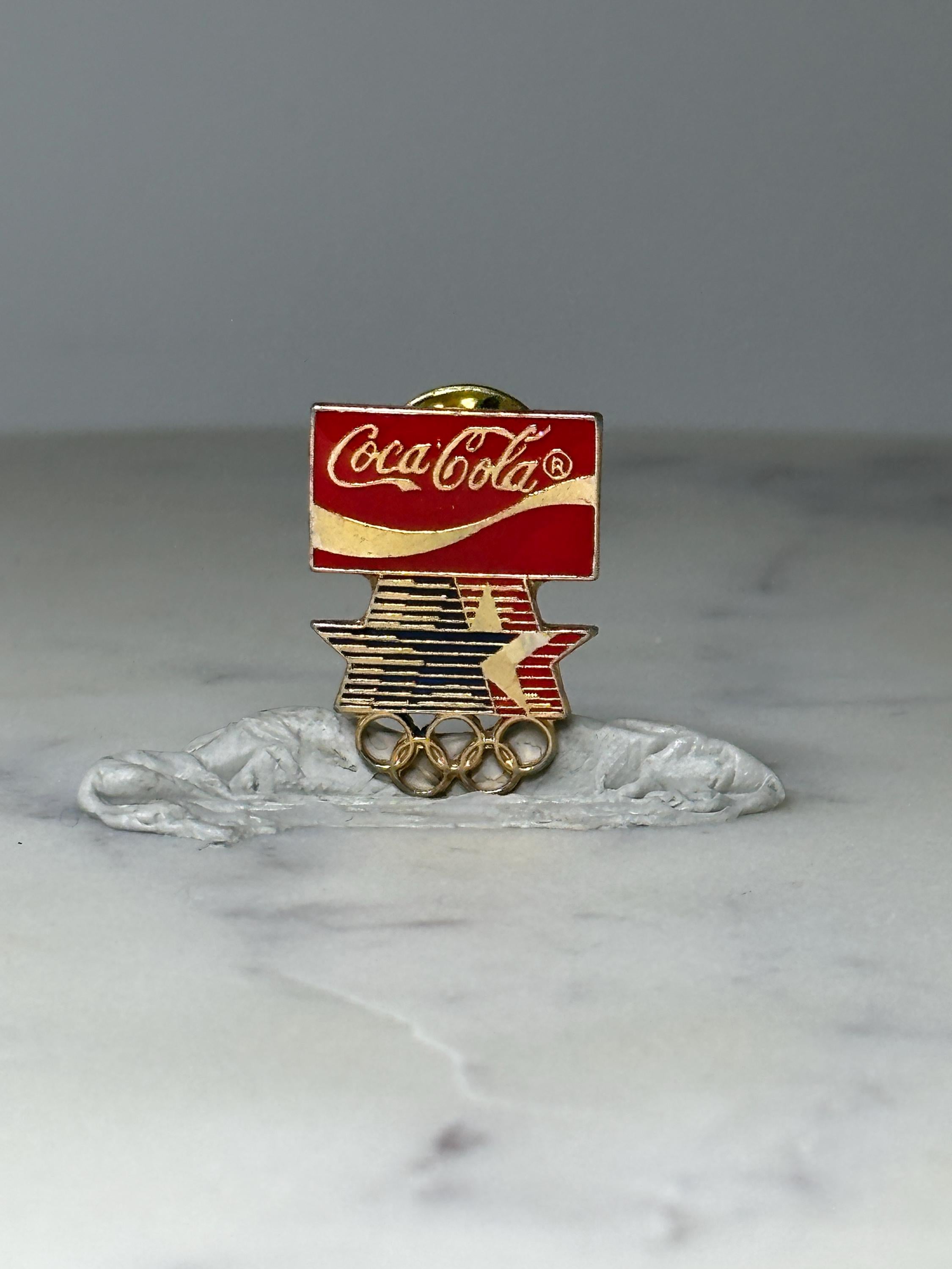 Vintage Coca Cola Olympic Lapel Pin: Red Enamel Gold Tone - 1990s Sponsor Accessory