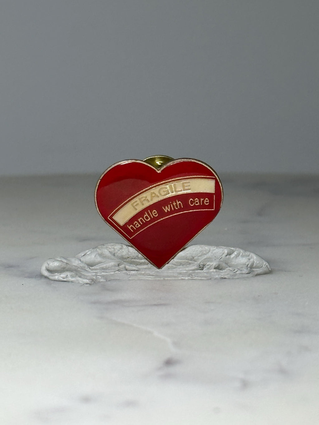 Vintage Heart Enamel Lapel Pin: Red Gold Tone - Fragile Theme Accessory