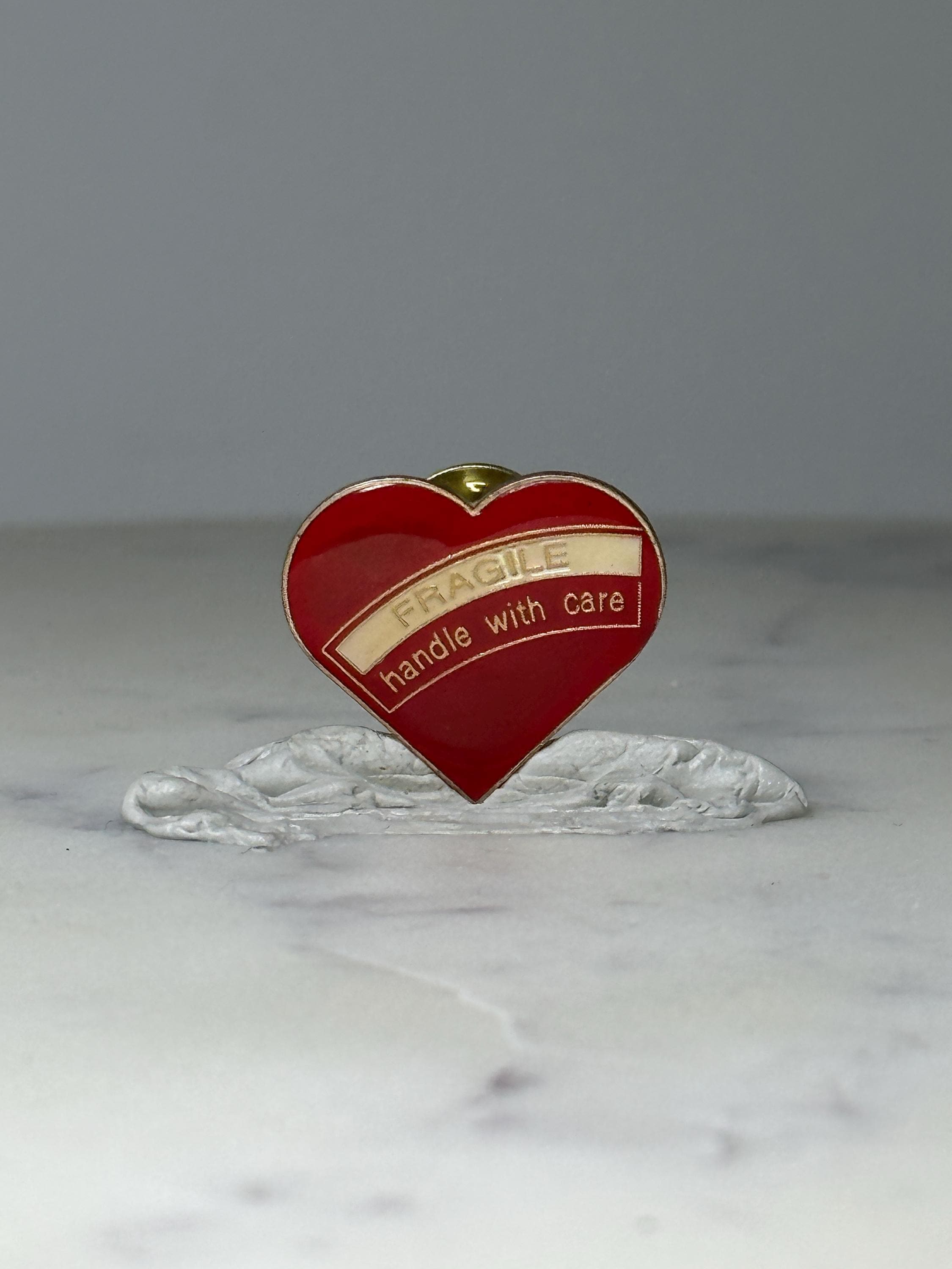 Vintage Heart Enamel Lapel Pin: Red Gold Tone - Fragile Theme Accessory