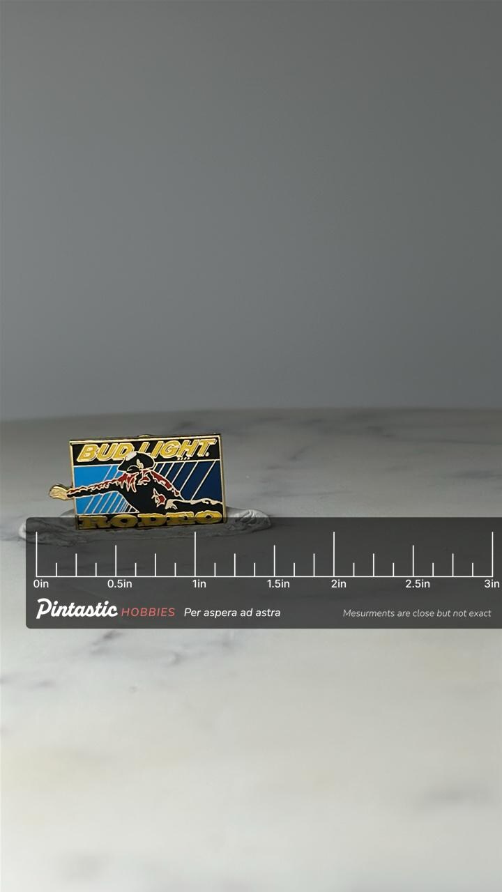 Vintage Bud Light Rodeo Enamel Pin: Gold Tone - 1990s Promo Accessory with ruler overlay for size reference