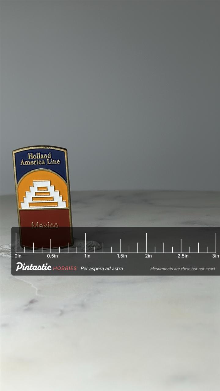 Vintage Holland America Line Enamel Pin: Gold Tone - Mexico Cruise with ruler overlay for size reference