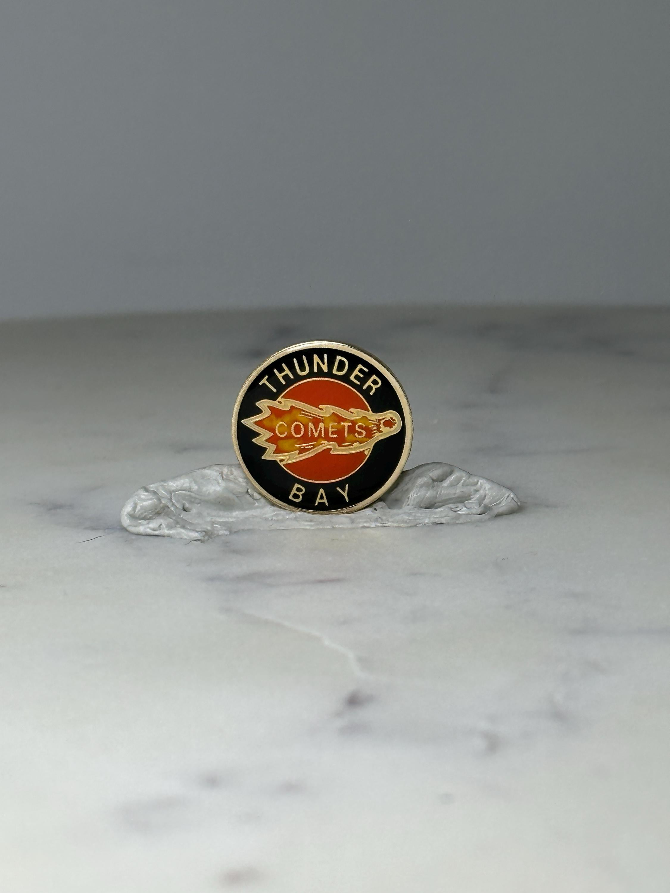 Vintage Thunder Bay Comets Enamel Pin: Black Orange - 1990s Sports Accessory