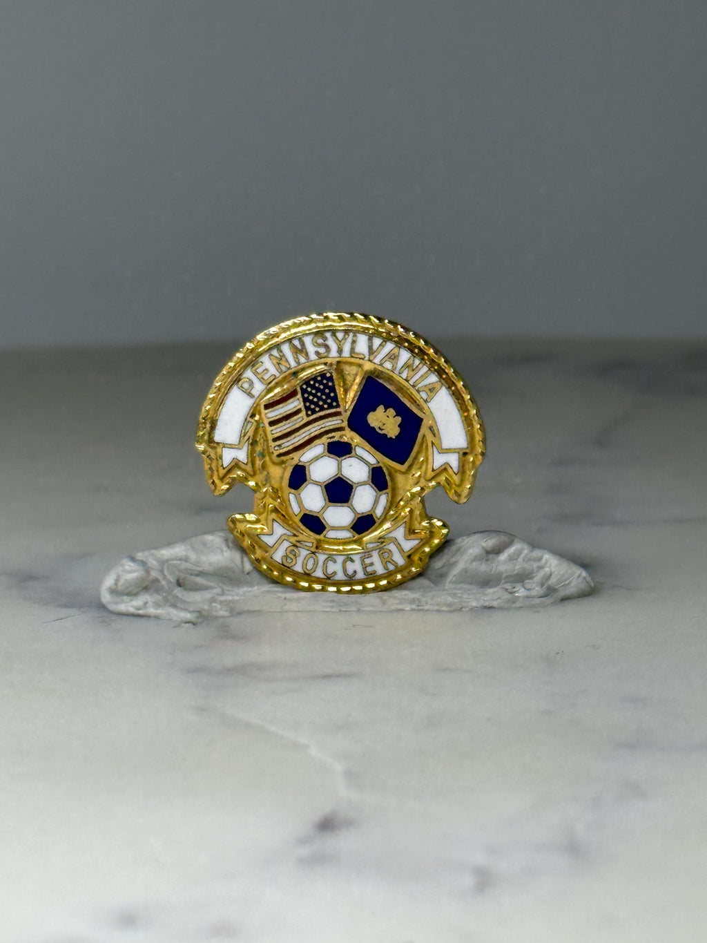 Vintage Pennsylvania Soccer Lapel Pin: Gold Tone Enamel - Sports Souvenir Accessory