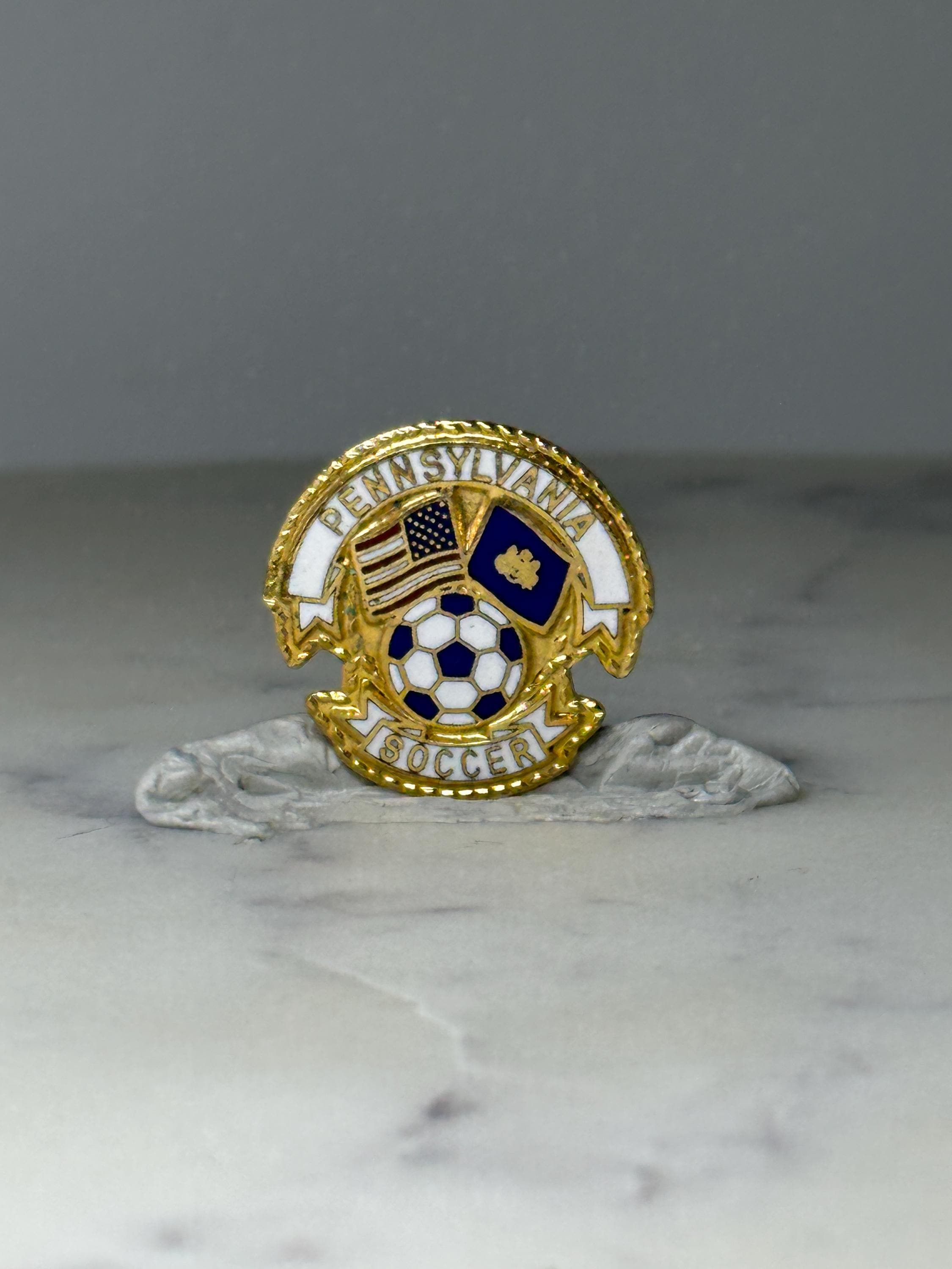 Vintage Pennsylvania Soccer Lapel Pin: Gold Tone Enamel - Sports Souvenir Accessory