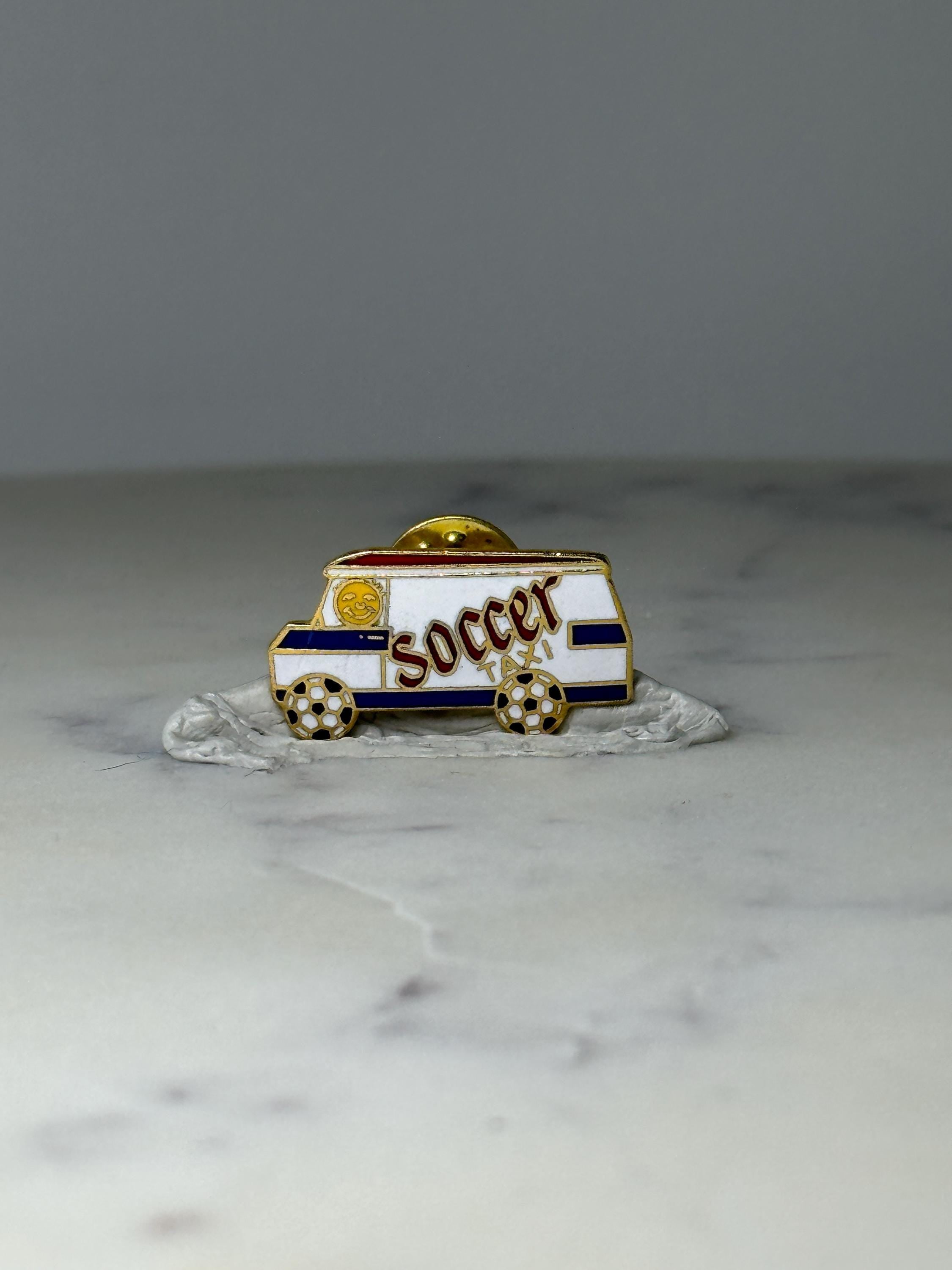 Vintage Soccer Taxi Van Enamel Pin: Gold Tone - Sports Novelty Accessory
