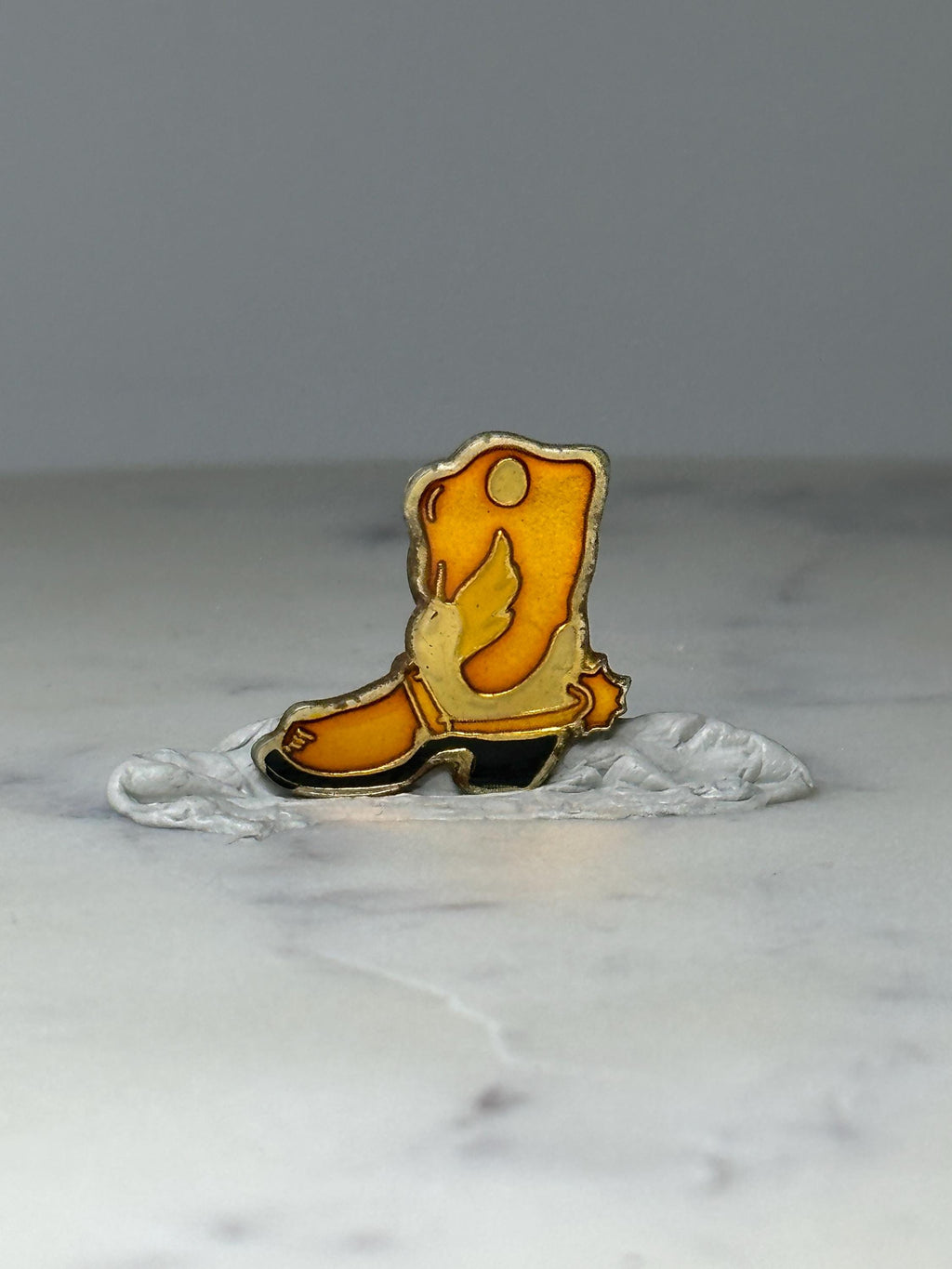 Vintage Cowboy Boot Enamel Pin: Gold Tone Orange Western Accessory