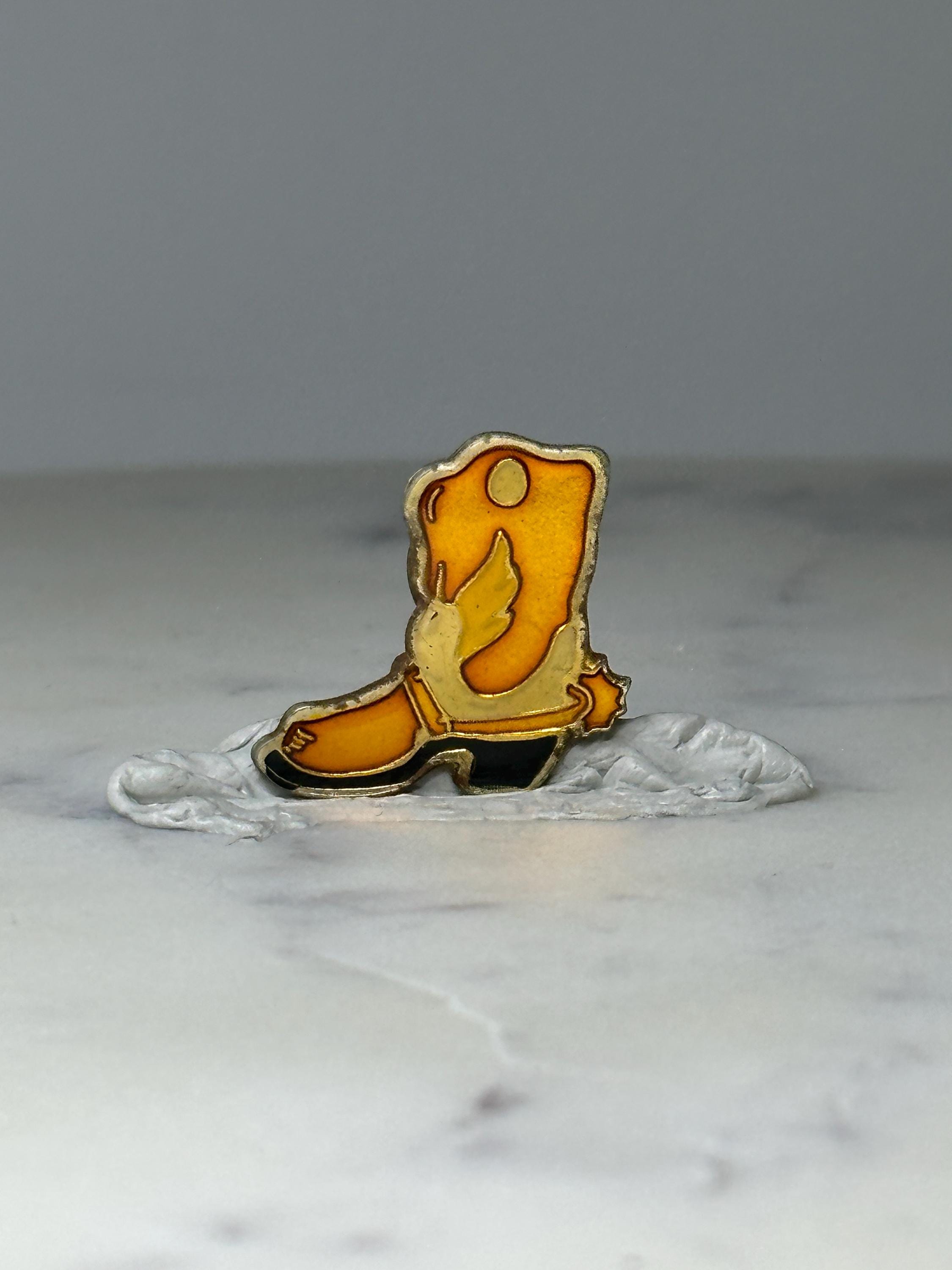 Vintage Cowboy Boot Enamel Pin: Gold Tone Orange Western Accessory