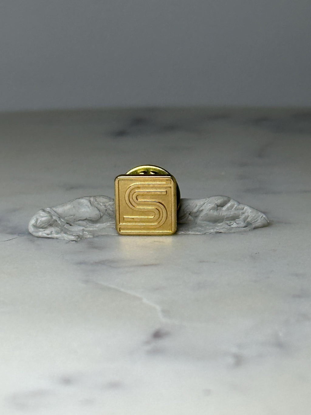 Vintage Letter S Lapel Pin: Gold Tone Square - Retro Accessory