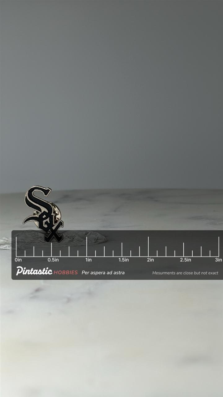 Vintage Chicago White Sox Logo Pin: Black Enamel - MLB Baseball Accessory with ruler overlay for size reference