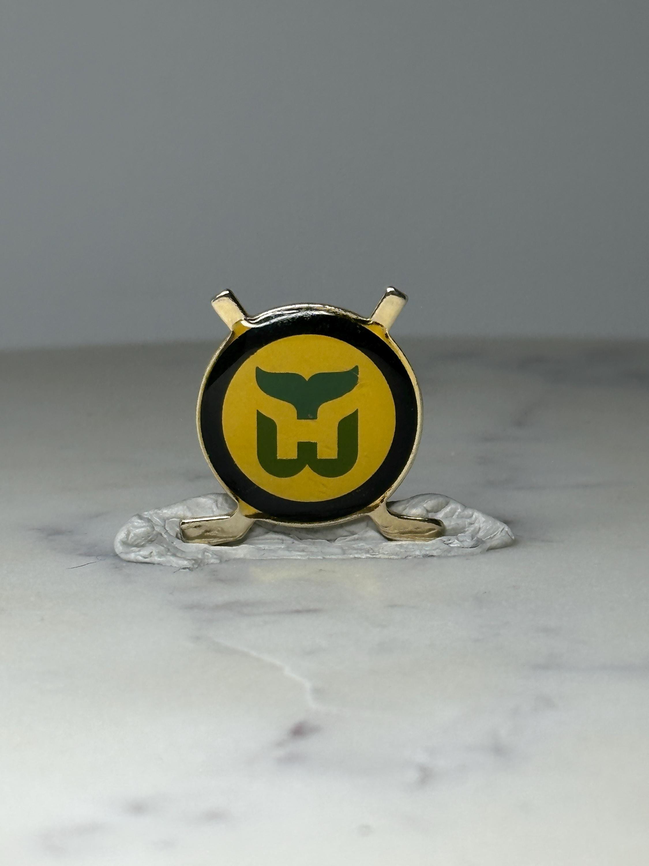 Vintage Hartford Whalers Enamel Pin: Green & Gold - NHL Hockey