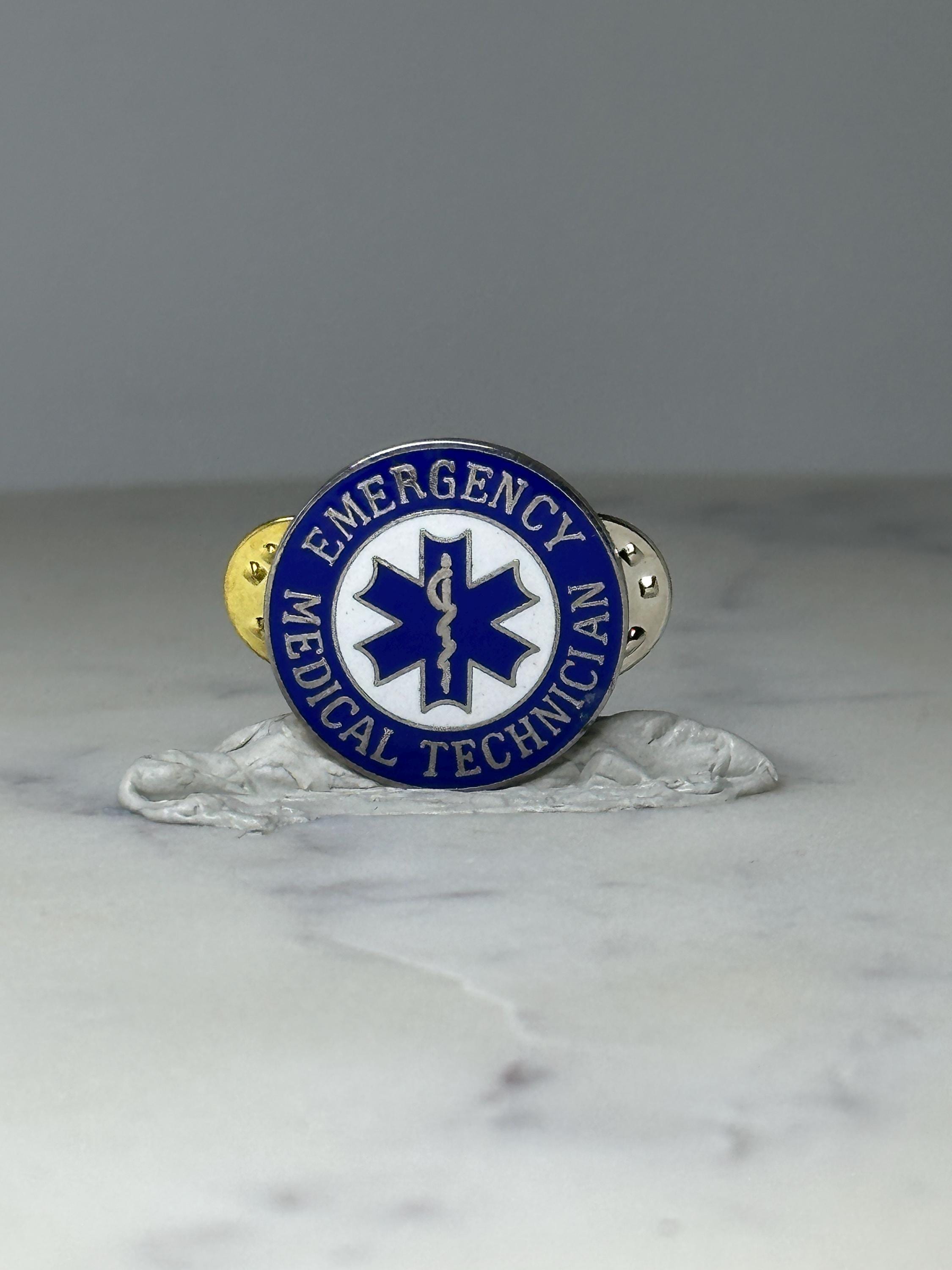 Vintage Emergency Medical Technician Lapel Pin: Blue Enamel - EMS Service Accessory