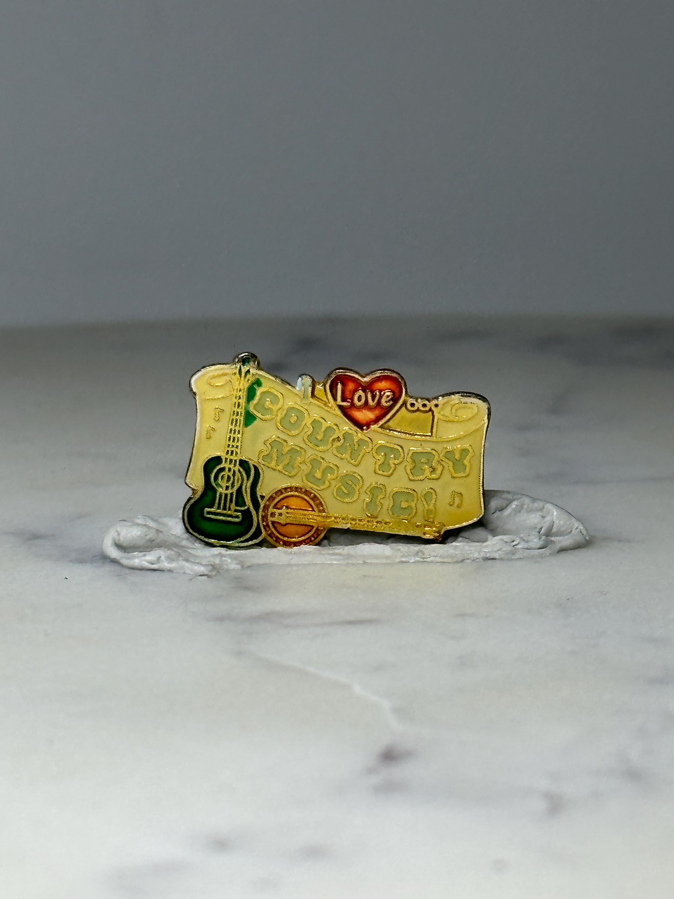 Vintage Country Music Enamel Pin: Gold Tone - Western Theme Accessory