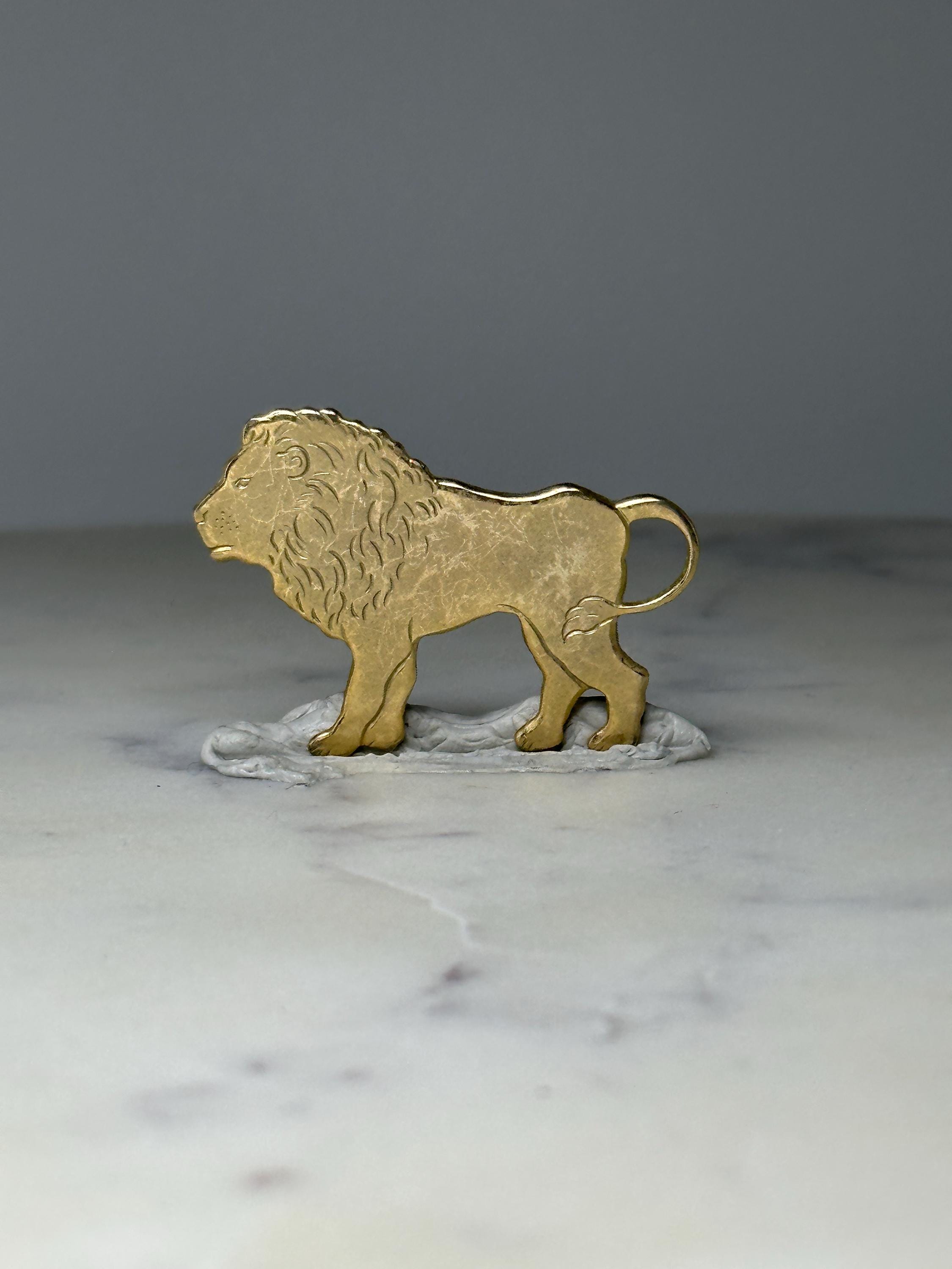 Vintage Lion Silhouette Pin: Brushed Gold Tone - Safari Animal Accessory