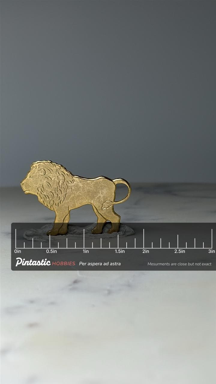 Vintage Lion Silhouette Pin: Brushed Gold Tone - Safari Animal Accessory with ruler overlay for size reference