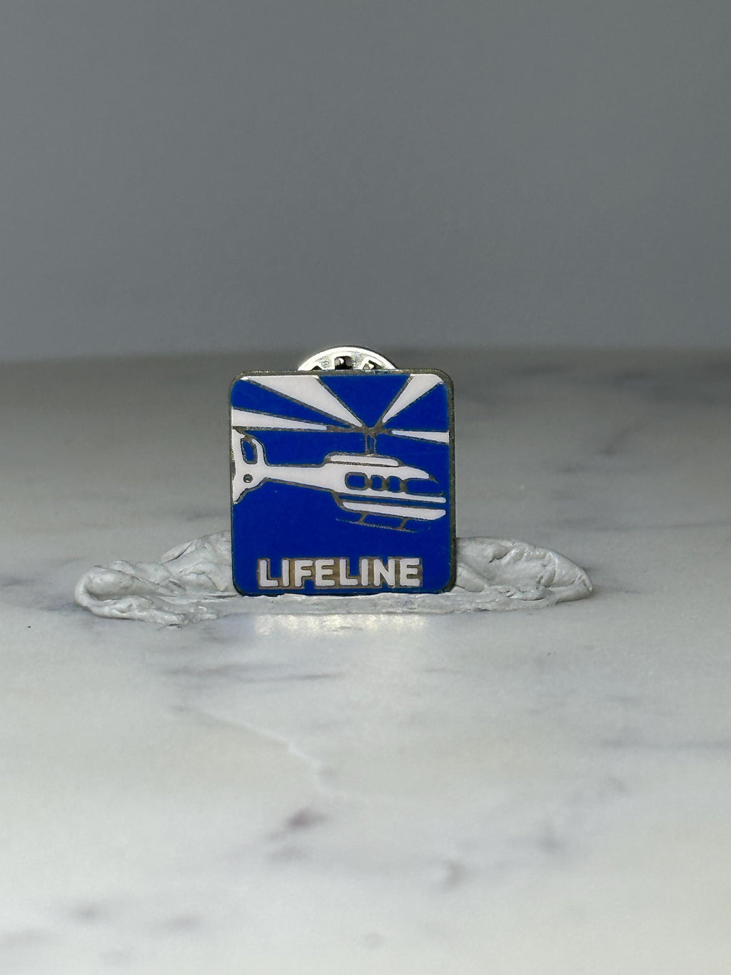 Vintage Lifeline Helicopter Enamel Pin: Blue Silver - Aviation Accessory