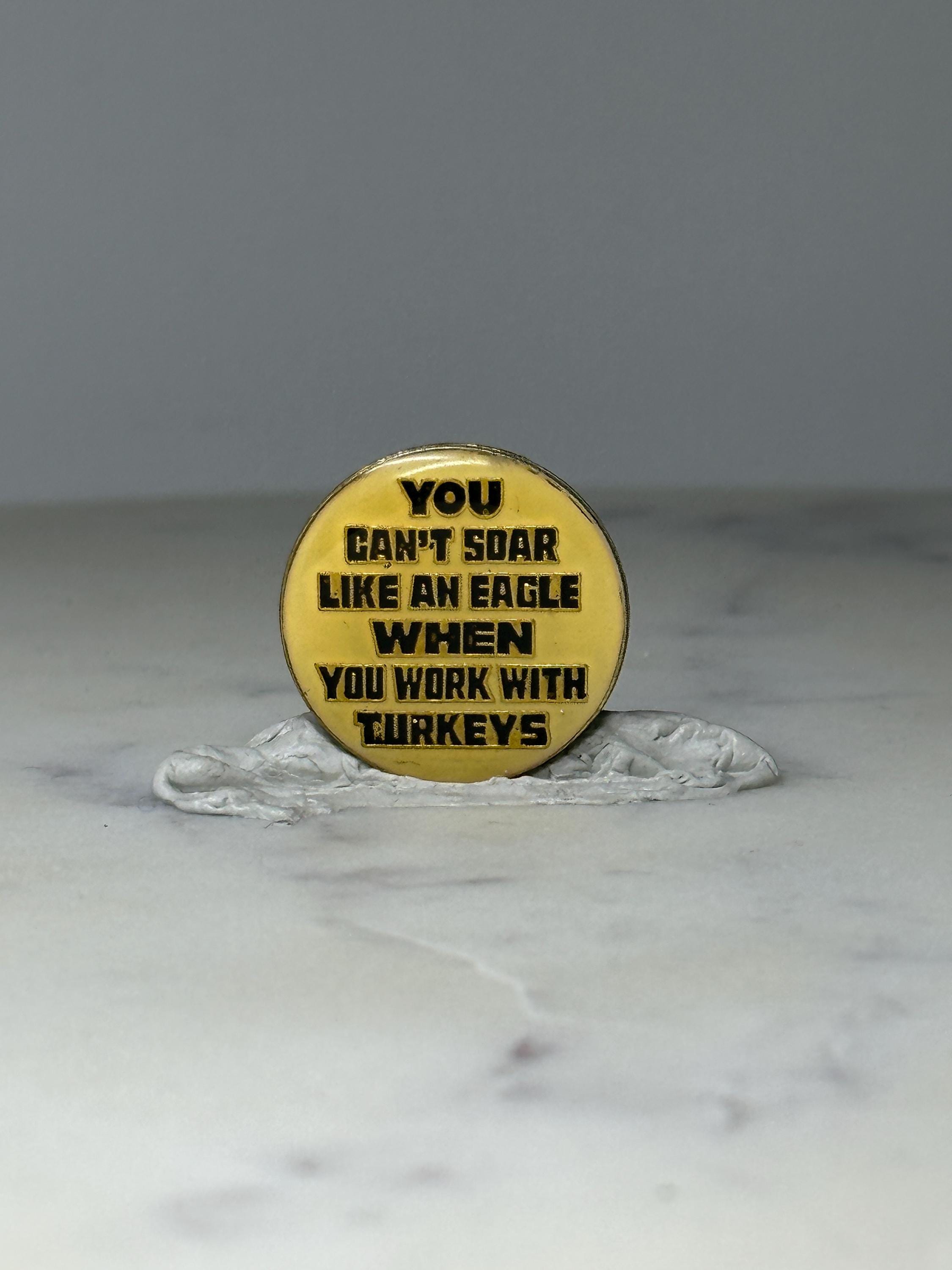 Vintage Eagle Humor Enamel Pin: Yellow & Black - Office Gag Accessory