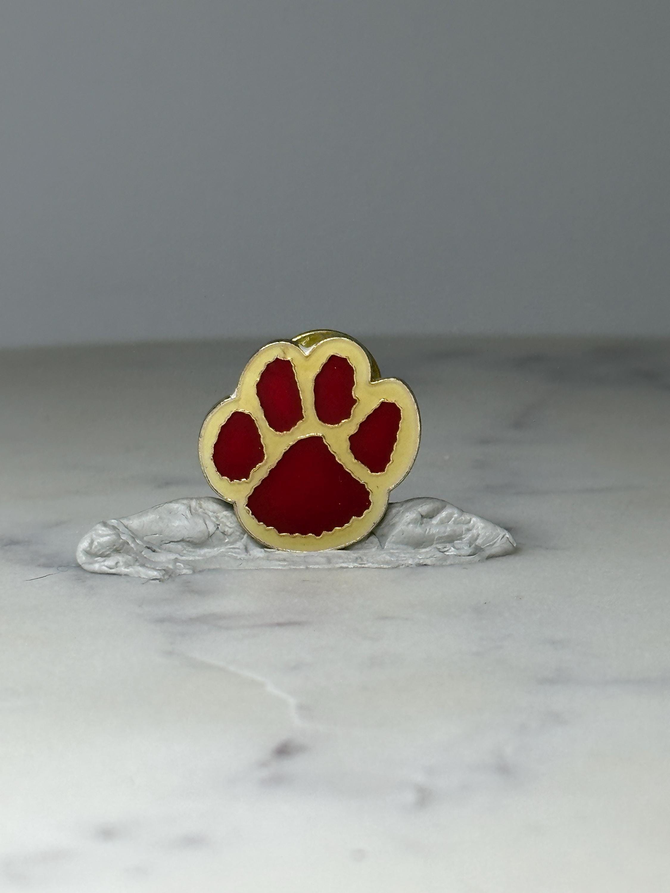 Vintage Red Paw Print Enamel Pin: Gold Tone - Animal Lover Accessory