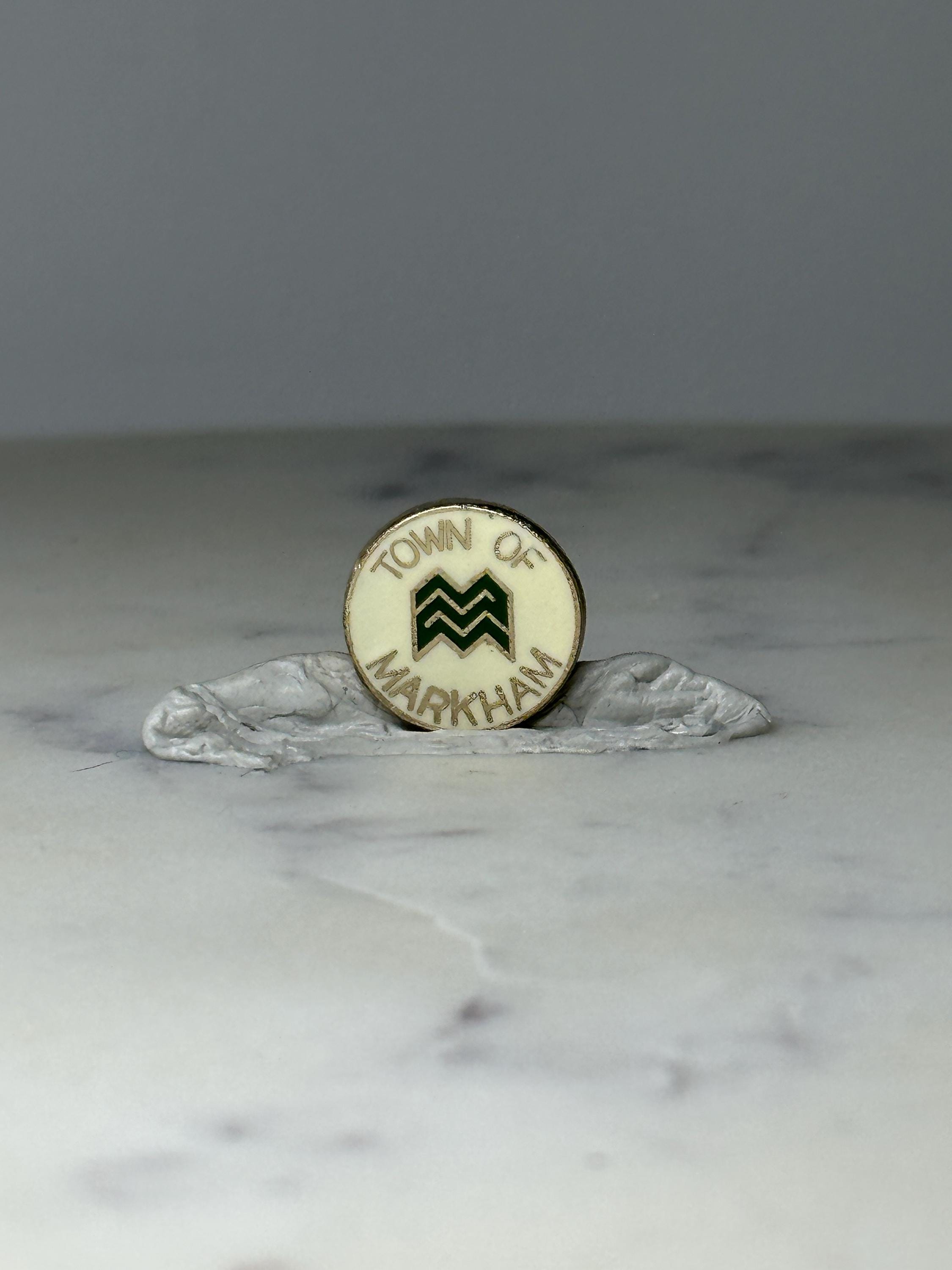 Vintage Town of Markham Enamel Lapel Pin: Green & Gold - City Souvenir Accessory