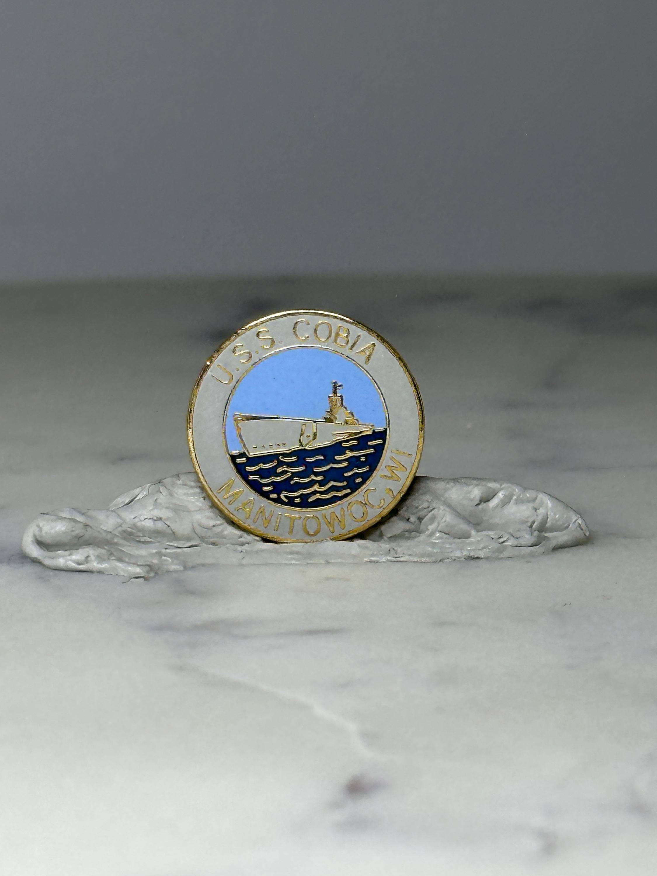 Vintage U.S.S. Cobia Submarine Pin: Gold Tone Enamel - Naval Souvenir Accessory