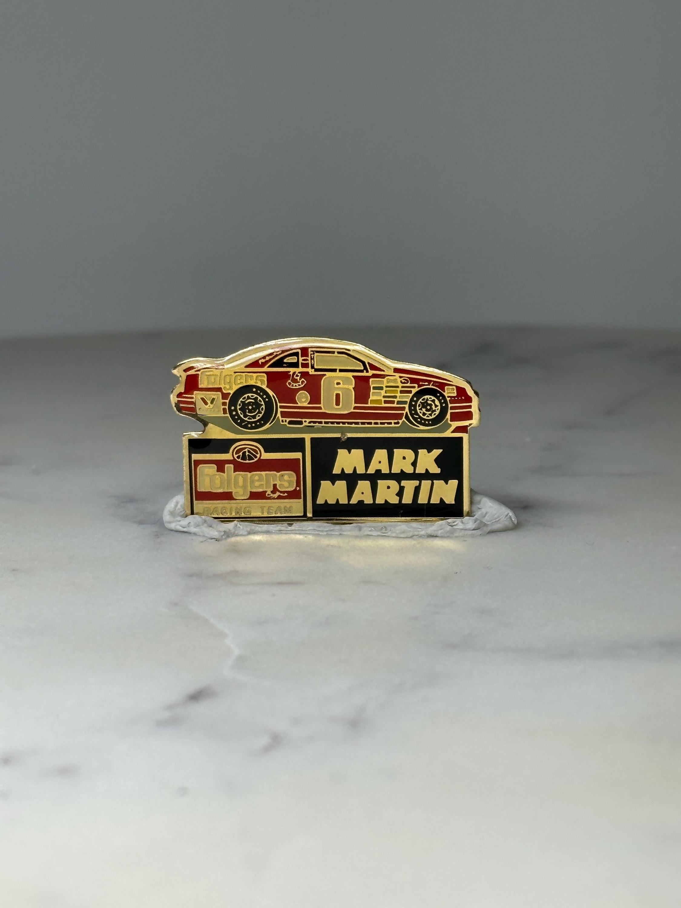 Vintage Mark Martin NASCAR Pin: Gold Tone Enamel - 1990s Racing Accessory