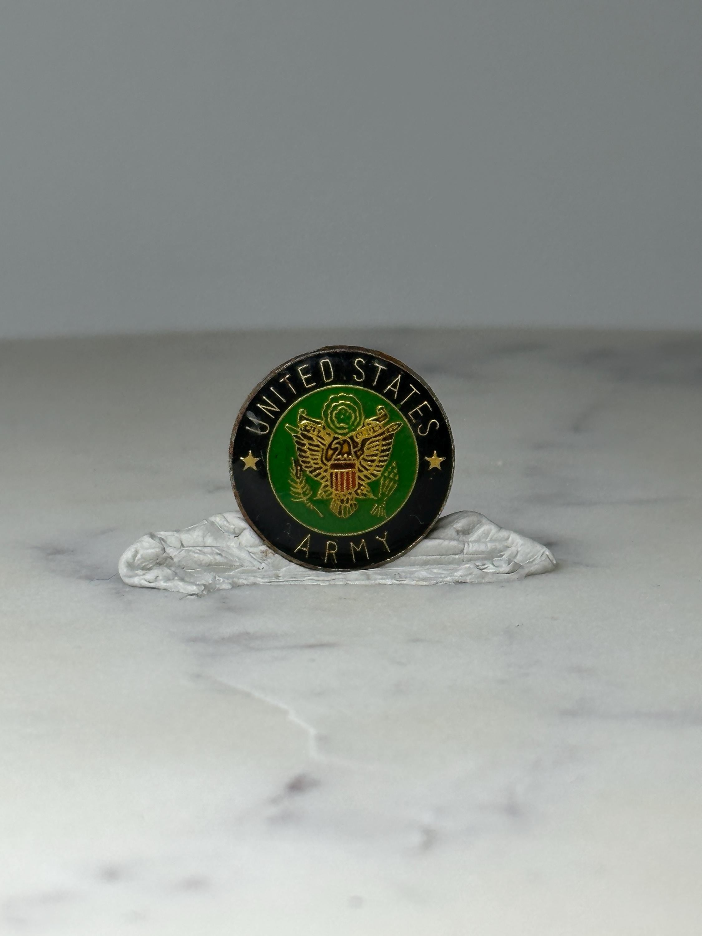 Vintage United States Army Seal Lapel Pin: Green Enamel - Military Accessory