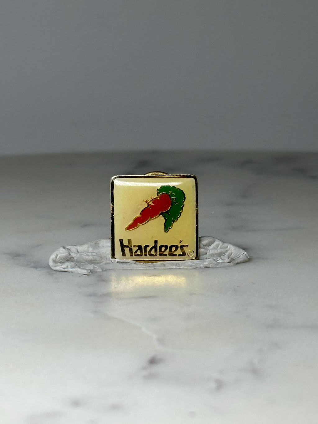 Vintage Hardees Logo Lapel Pin: Gold Tone Enamel - 1980s Fast Food Accessory