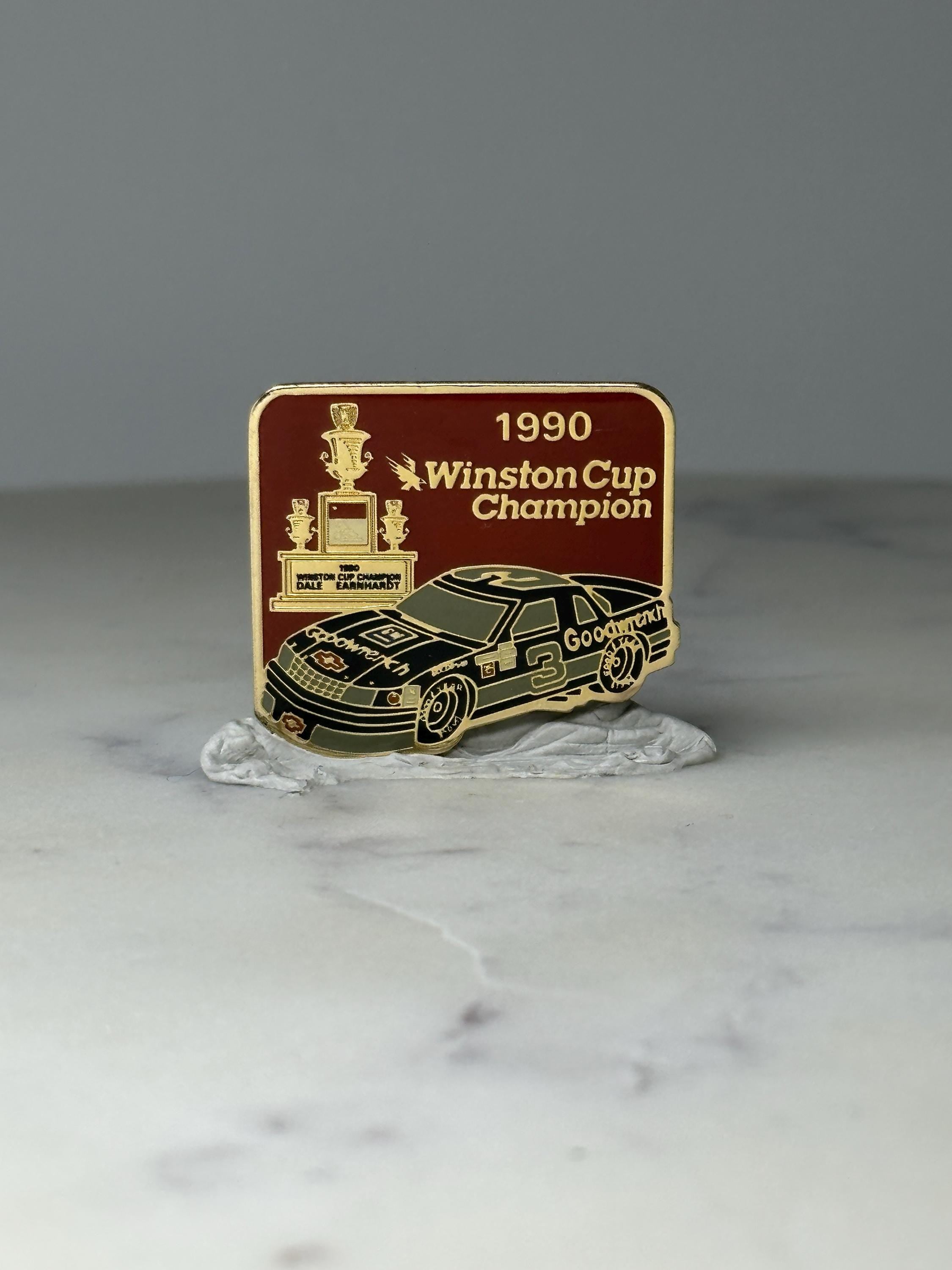 Vintage 1990 Winston Cup Champion NASCAR Pin: Red Enamel Gold - Racing Accessory