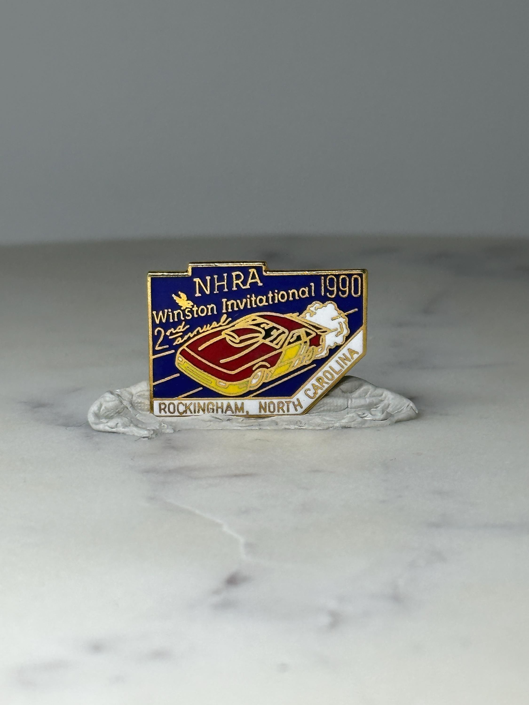 Vintage NHRA Winston Invitational Pin: Gold Tone Enamel - 1990 Racing Accessory