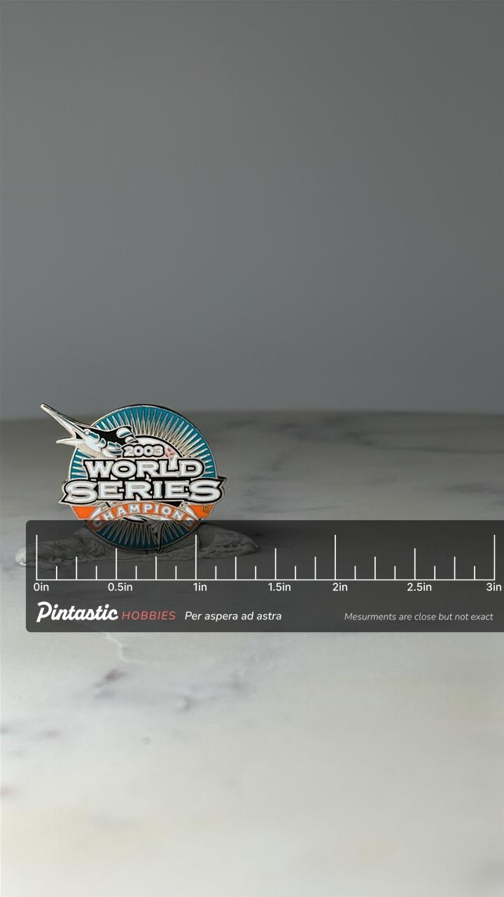 Limited Edition 2003 Florida Marlins World Series Champs Pin 124 of 300: Enamel - MLB Baseball with ruler overlay for size re